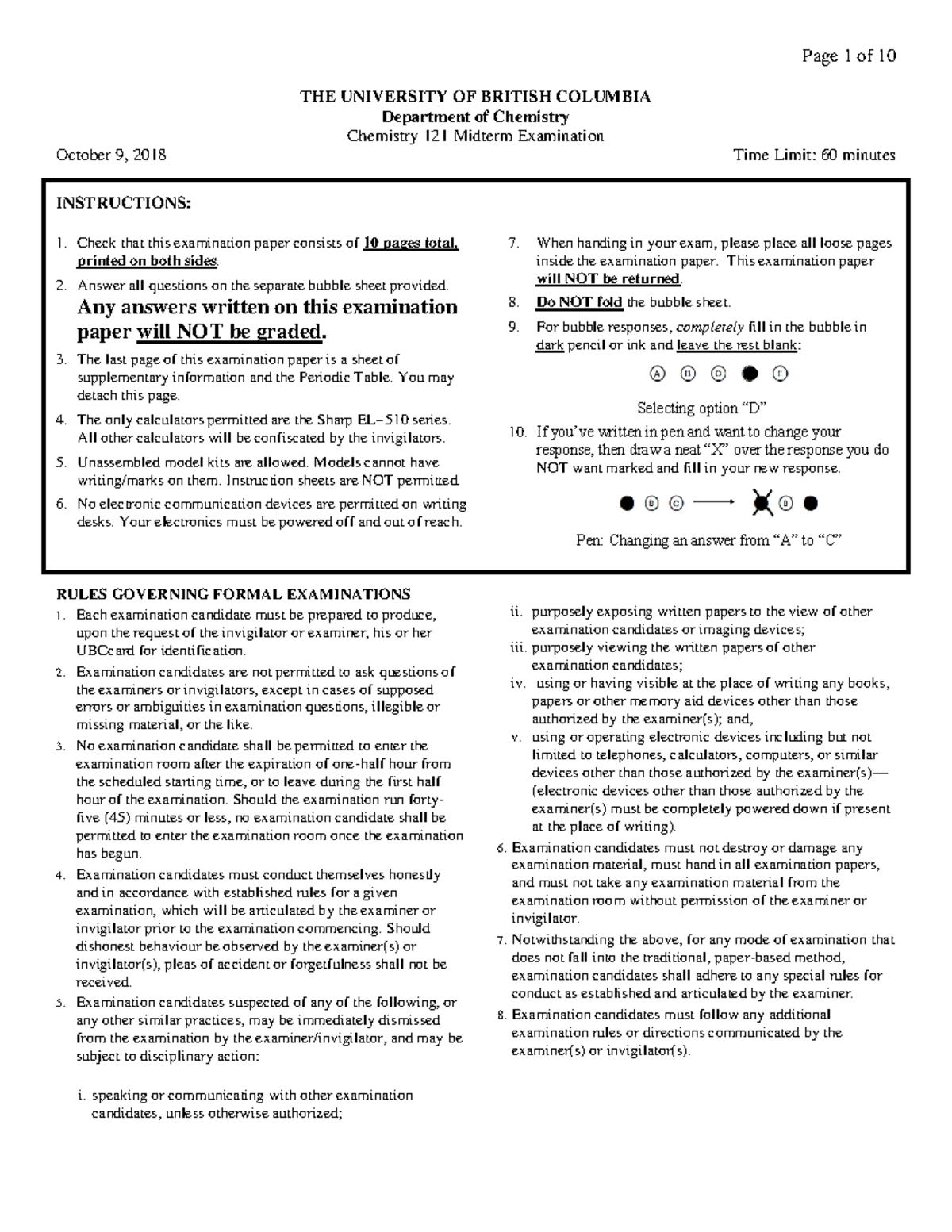 Sample Chem121 MT1 2018 Blank - THE UNIVERSITY OF BRITISH COLUMBIA ...