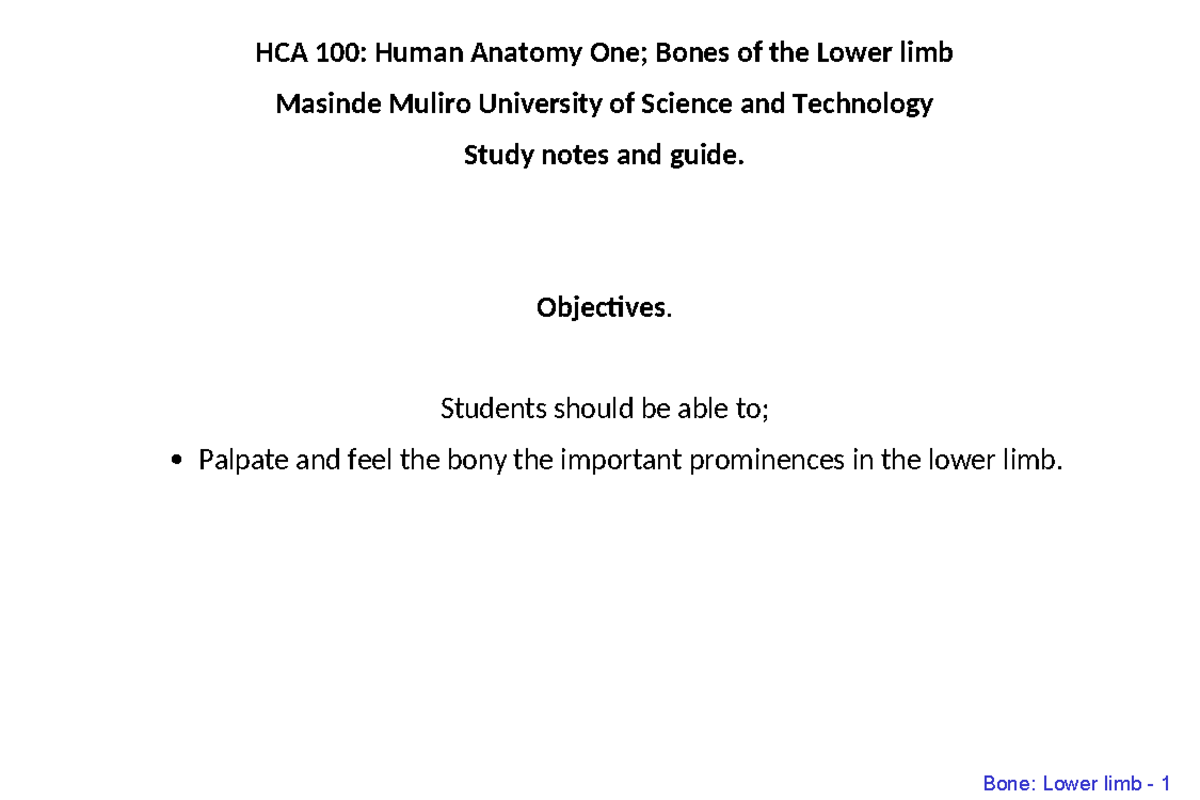 Study notes anatomy - HCA 100: Human Anatomy One; Bones of the Lower ...