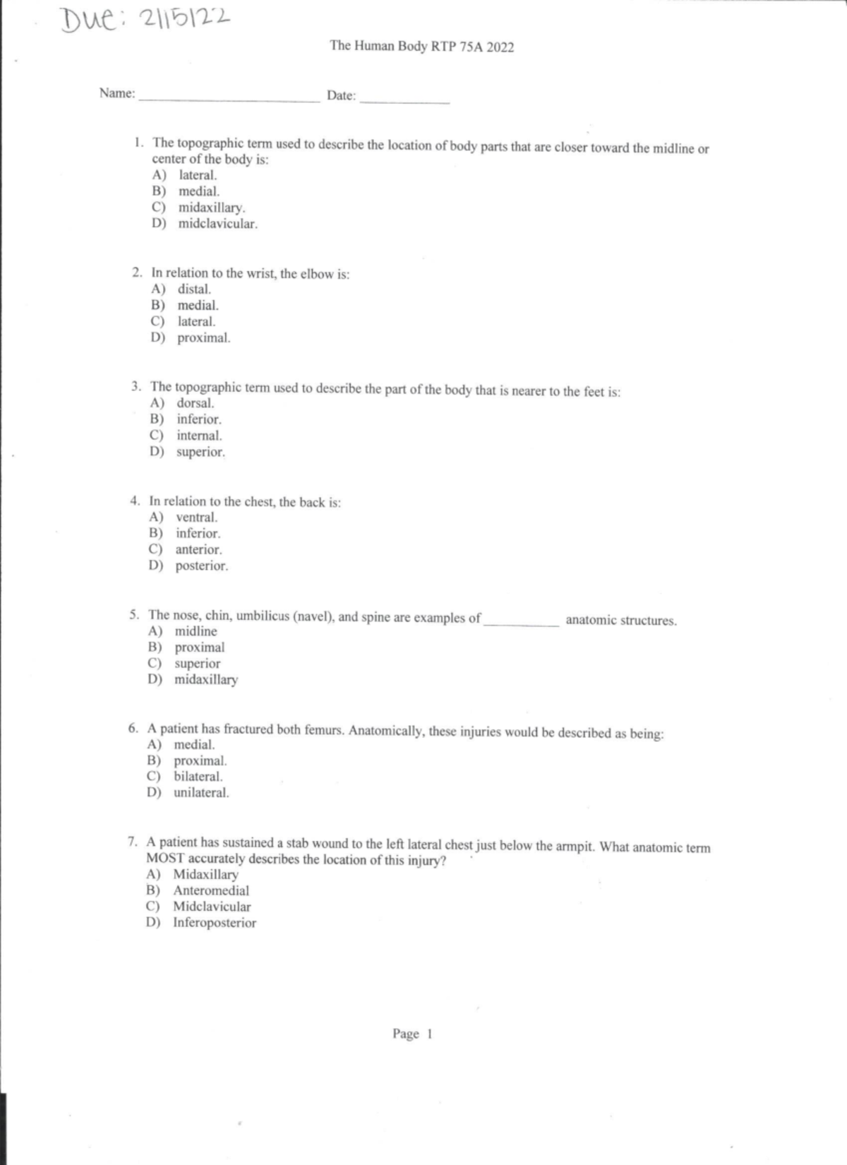 The Human Body Exam - Ap T - Bio105 - Studocu