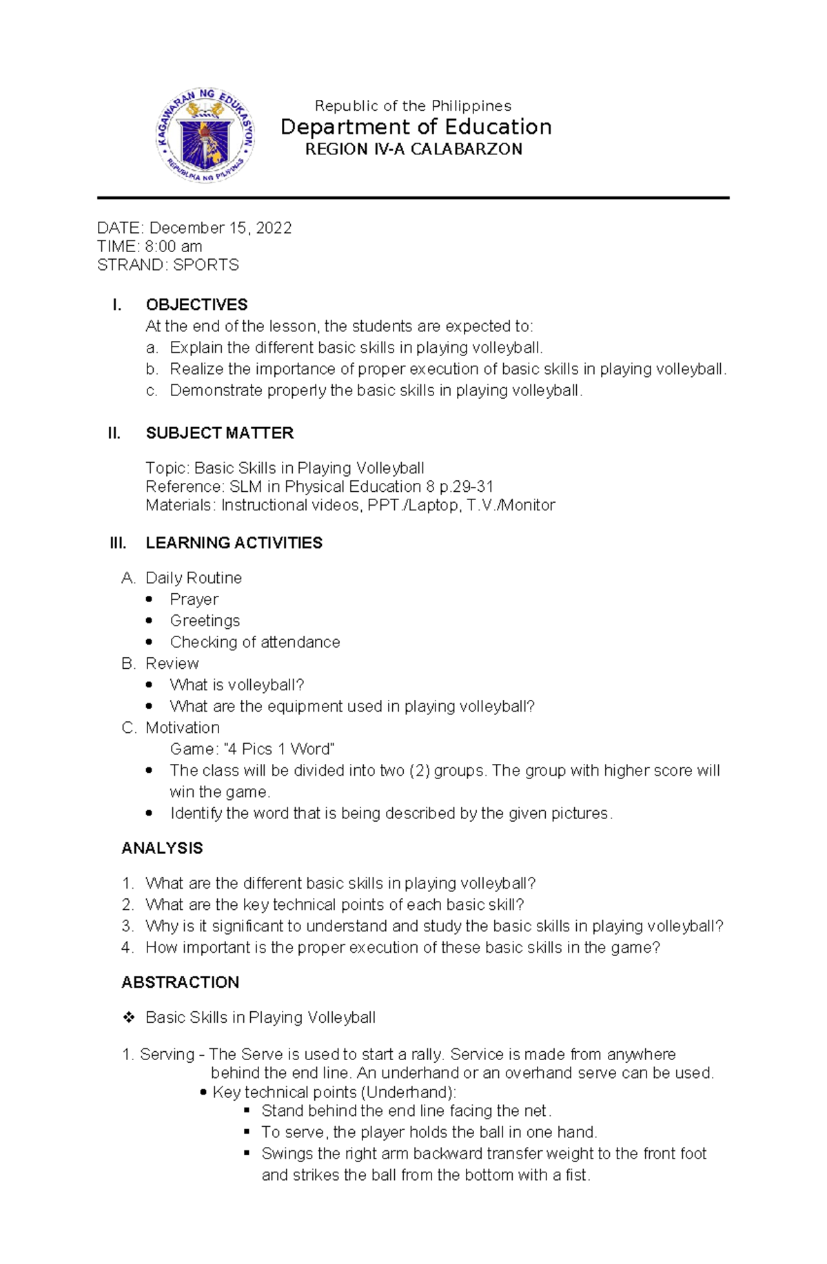 SHS PE - SHS MATERIALS - Republic of the Philippines Department of ...