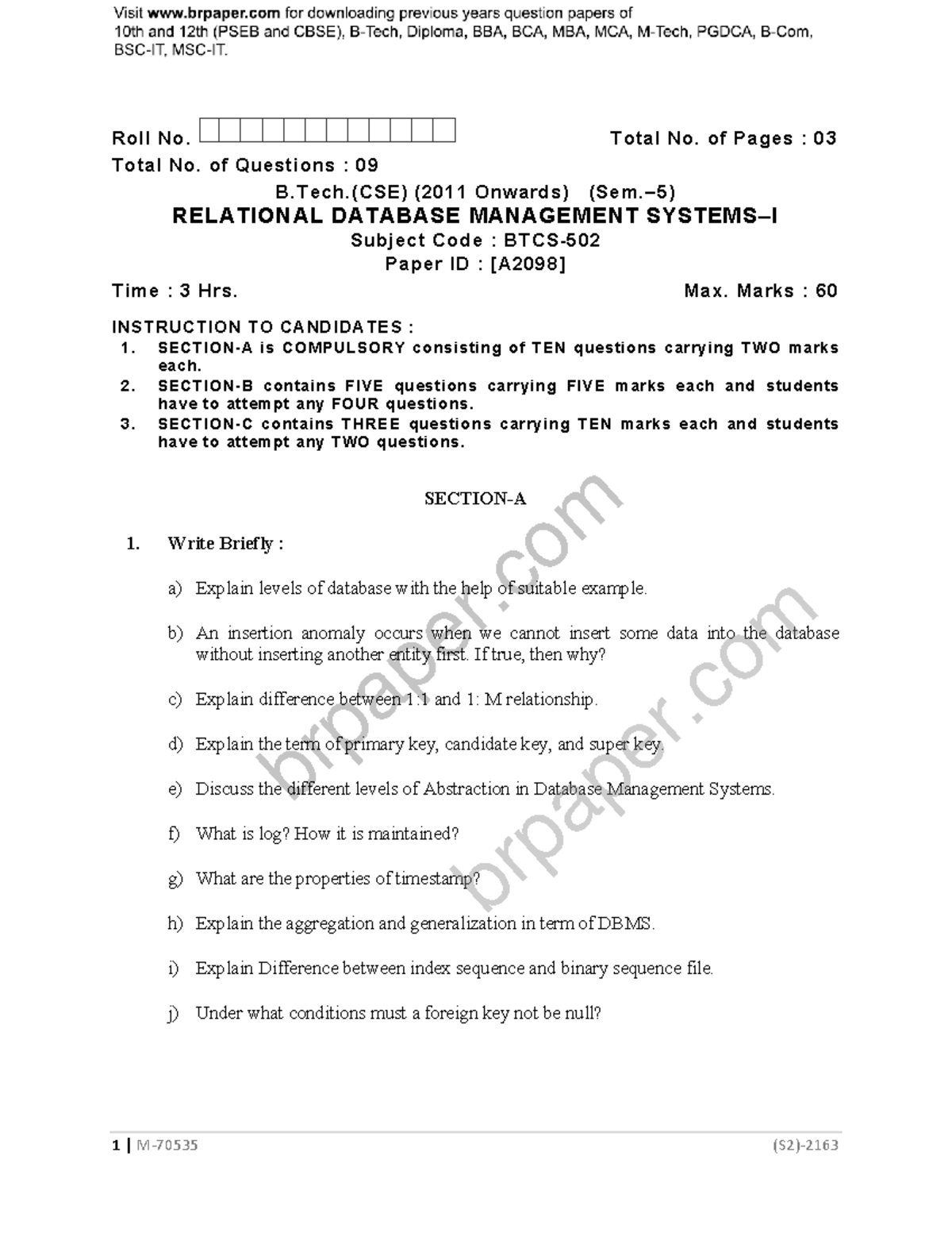 rdbms-1-5th-may2017-1-roll-no-no-of-questions-09time-3-hrs