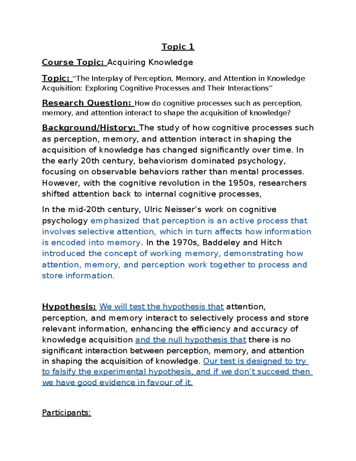 Document 8 - KNBA/KJ - Topic 1 Course Topic: Acquiring Knowledge Topic ...