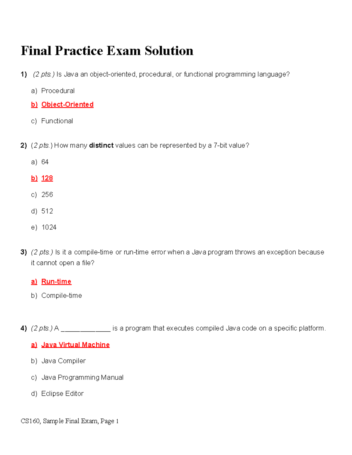 Final Practice Solution - Final Practice Exam Solution (2 Pts.) - Studocu