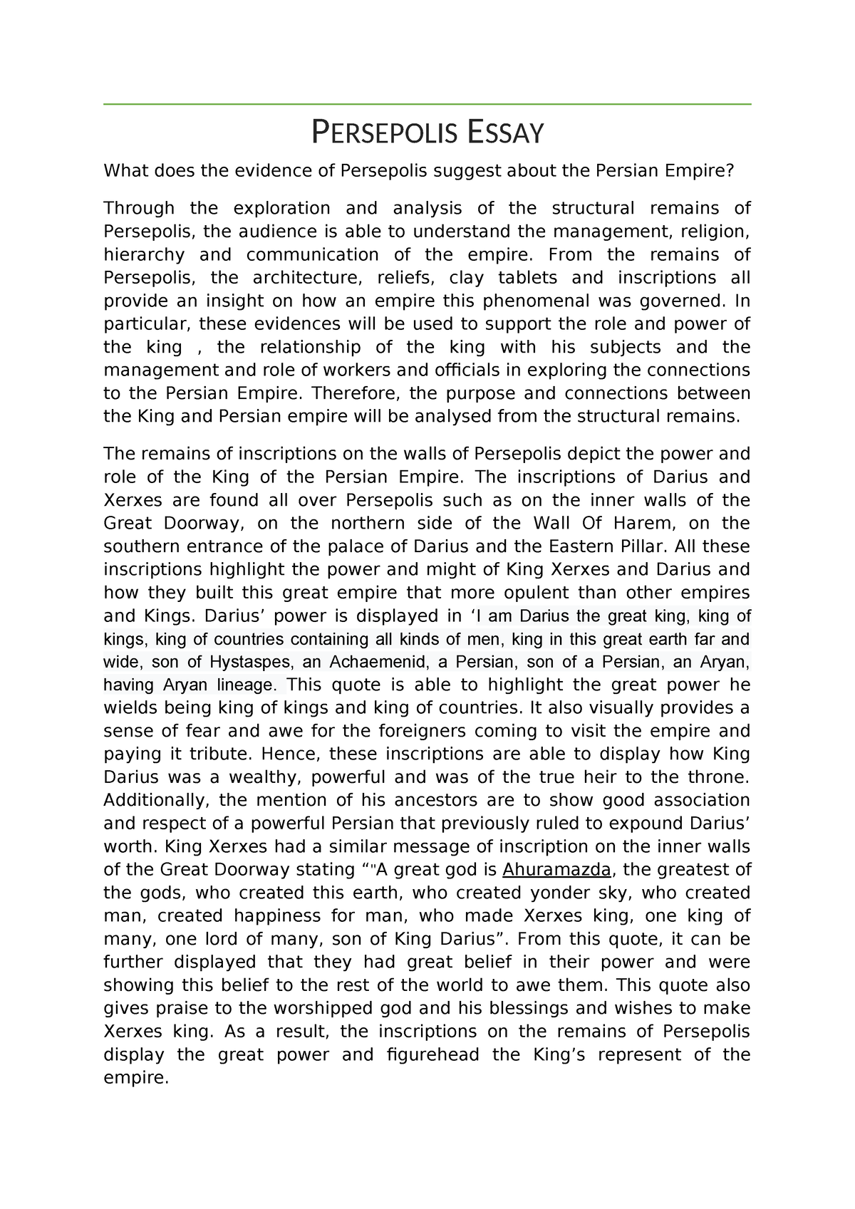 Persepolis Essay - PERSEPOLIS ESSAY What does the evidence of ...