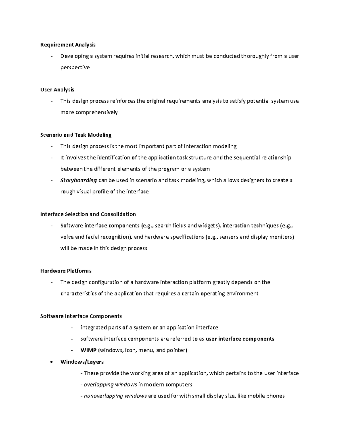 HCI Midterms Reviewer - Requirement Analysis - Developing a system ...