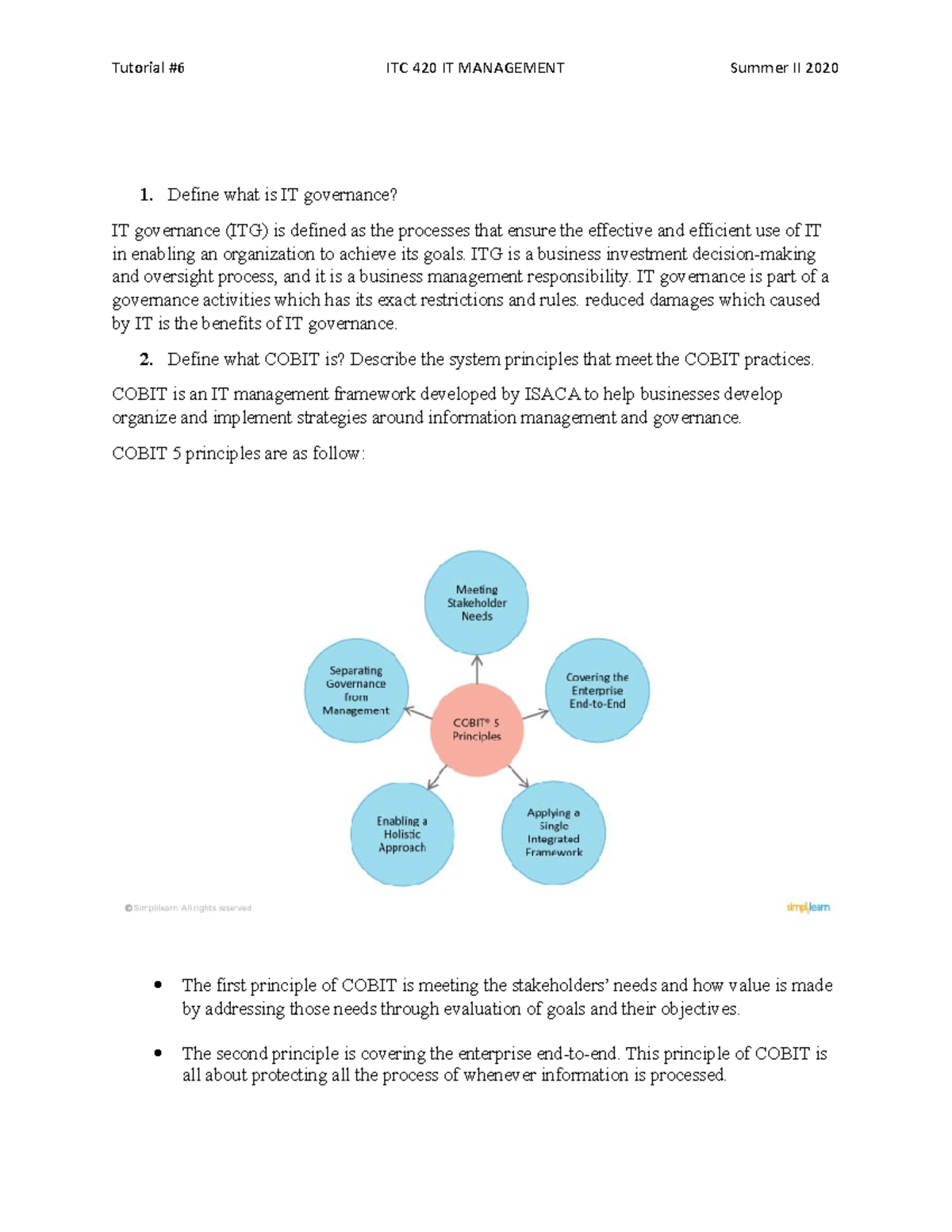 Dsc2 Tutorial Of Information Technology Management Class Define What Is It Governance It Studocu