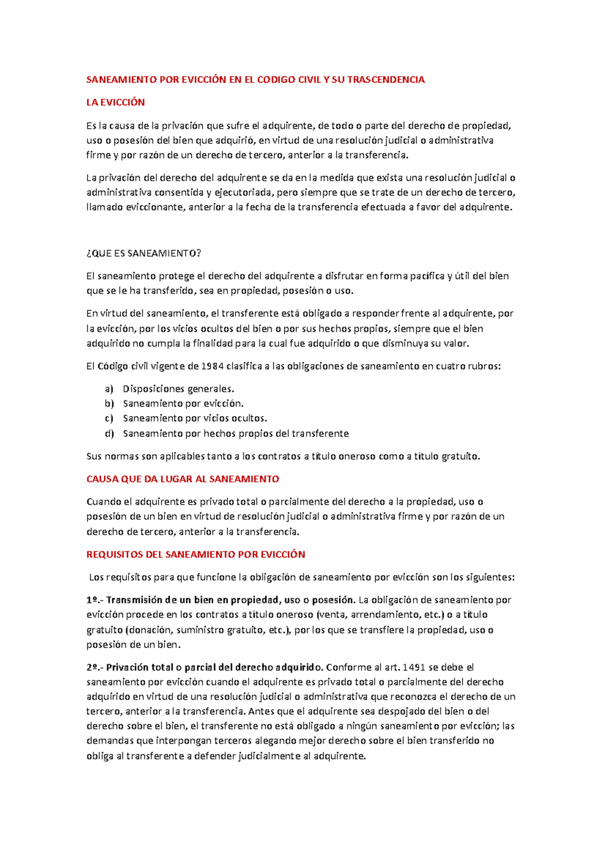 2 Resumen evicción SANEAMIENTO POR EVICCIÓN EN EL CODIGO CIVIL Y SU TRASCENDENCIA LA EVICCIÓN