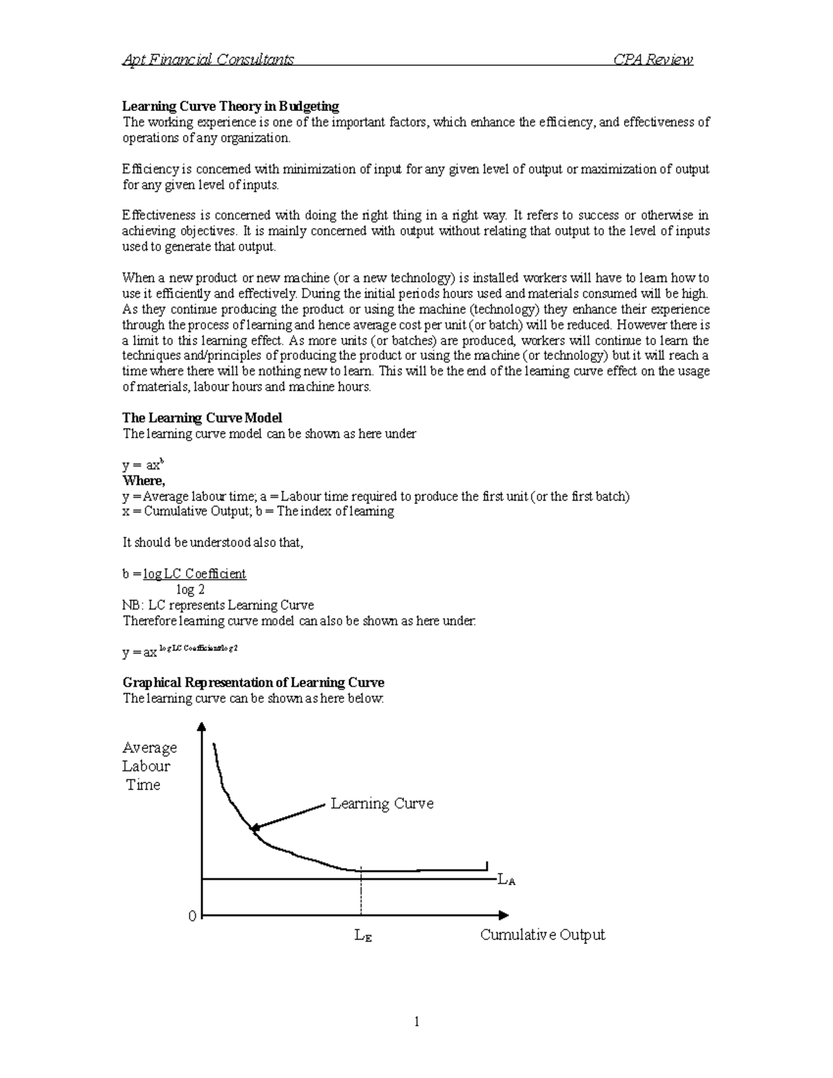 Learning Curve Theory in Budgeting - Efficiency is concerned with ...