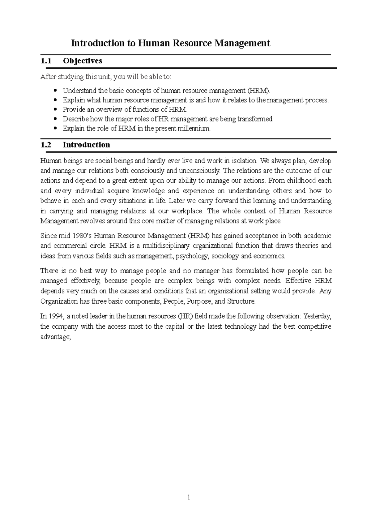 HRM(200 Pagesnotes) (1)-converted - 1 Introduction to Human Resource ...