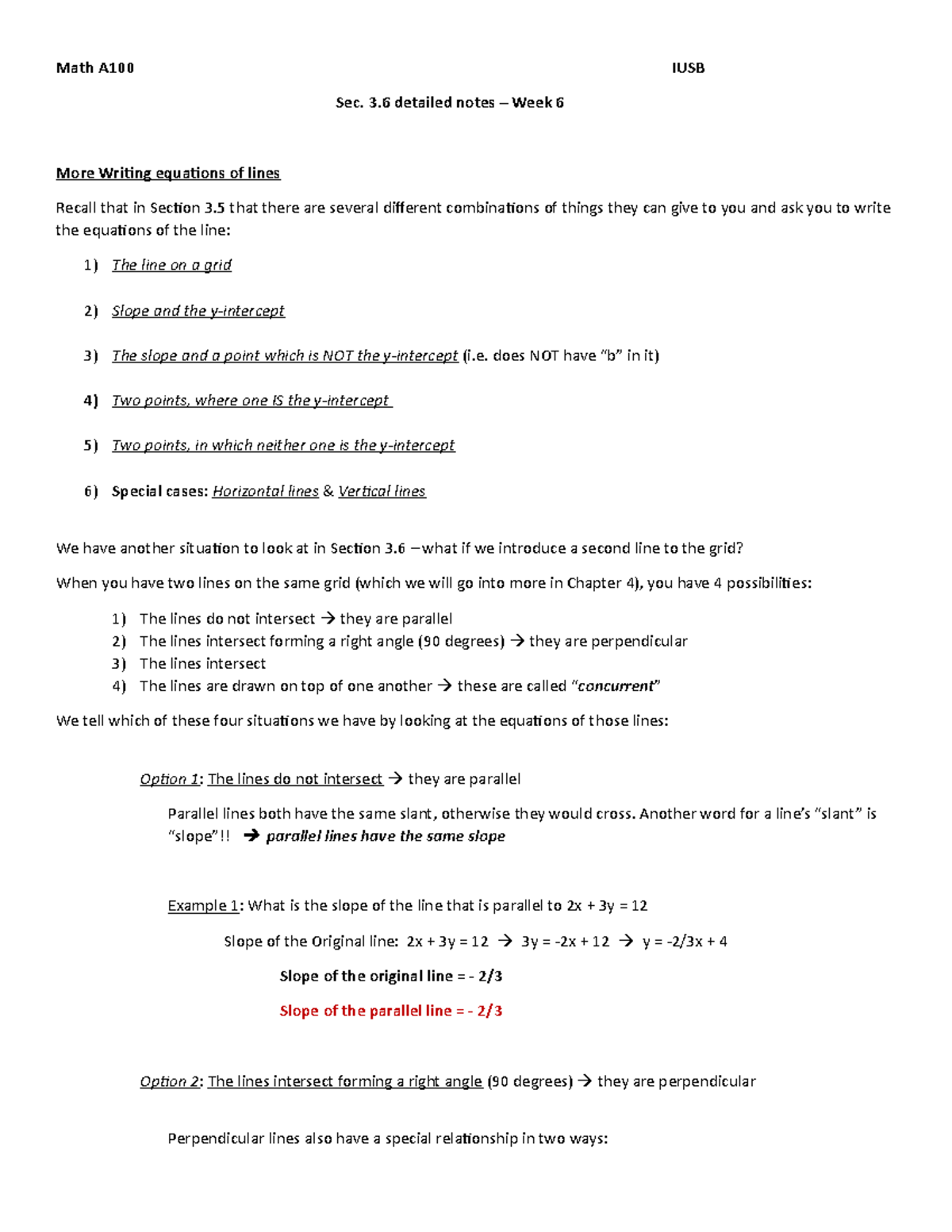 Math A100 IUSB Sec. 3.6 detailed notes Week 6 More Writing equations of ...