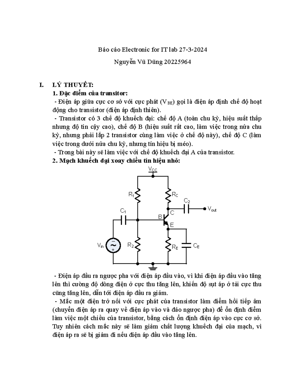 Eleclab 27-3 - Báo cáo Electronic for IT lab 27-3- Nguyễn Vũ Dũng ...