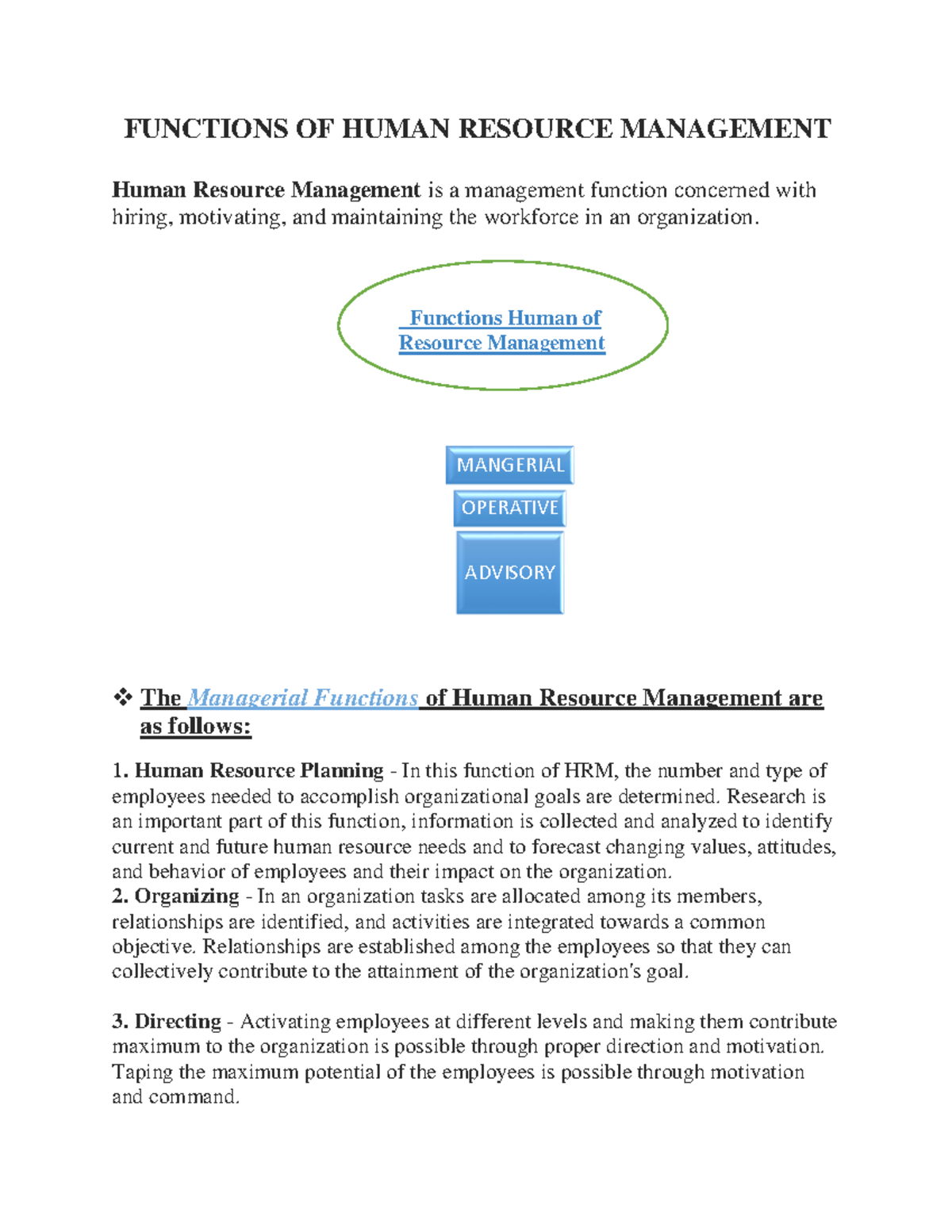 functions of human resource management assignment