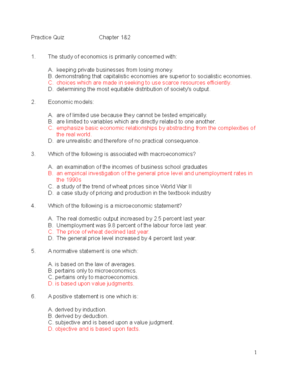 Quiz Chap1-2 Answers - Practice Quiz Chapter 1& The Study Of Economics ...