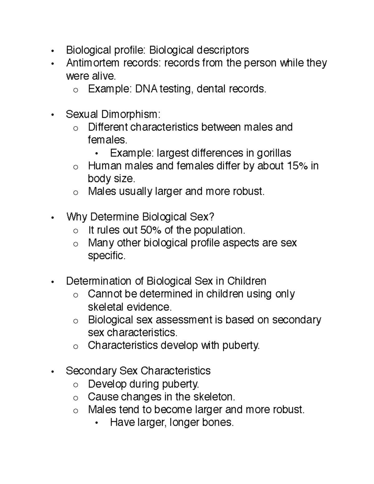 Biological Profile Sex Biological Profile Biological Descriptors Antimortem Records Records 