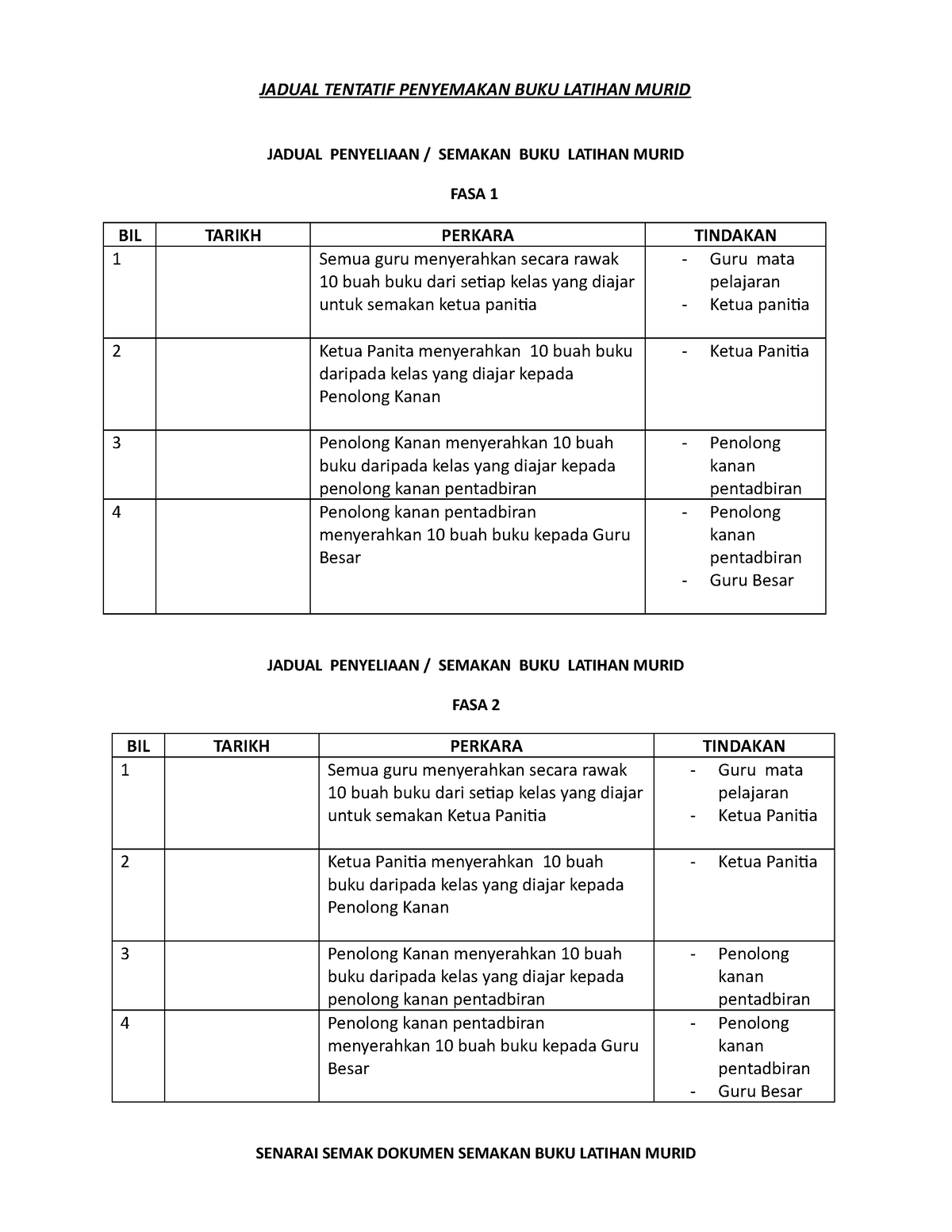 Jadual Semakan Buku Latihan Murid docx - CPA-Business - Ox - StuDocu