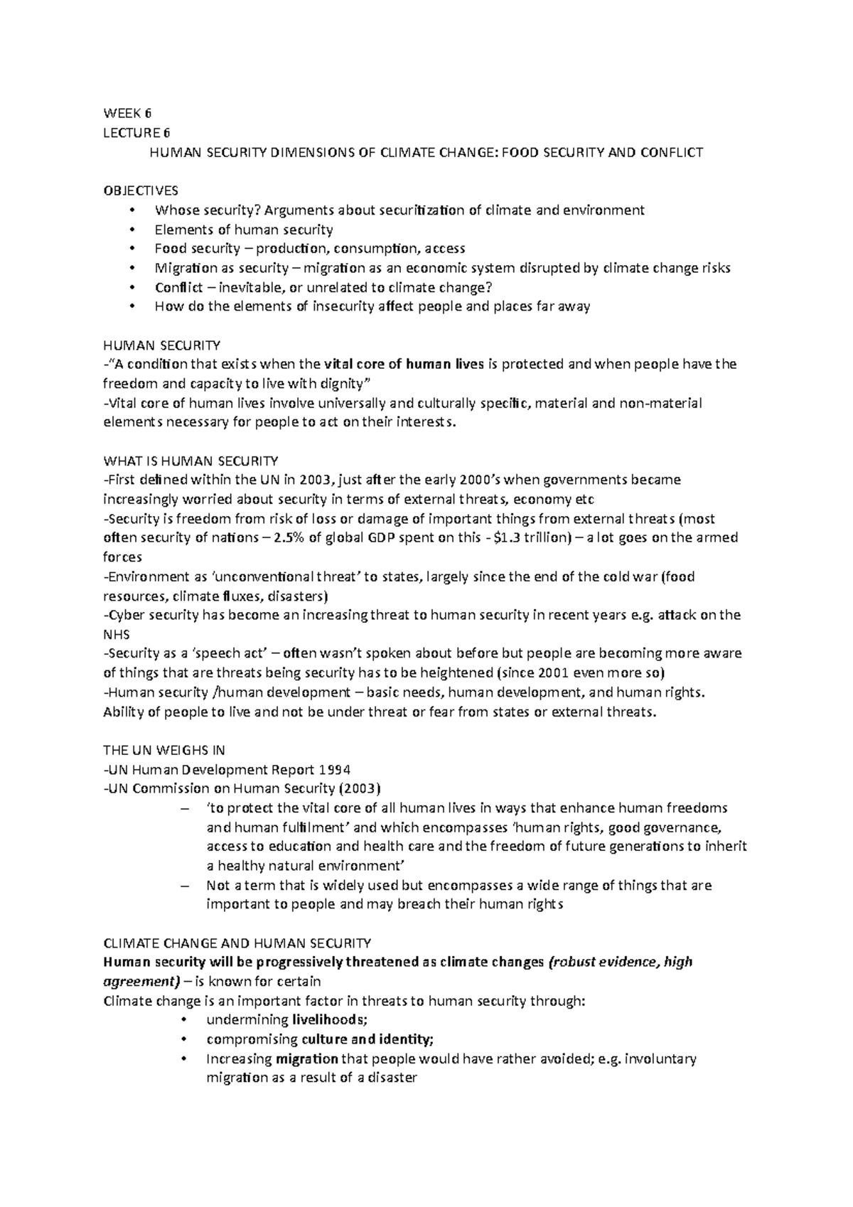 HUMAN SECURITY DIMENSIONS OF CLIMATE CHANGE: FOOD SECURITY AND CONFLICT ...