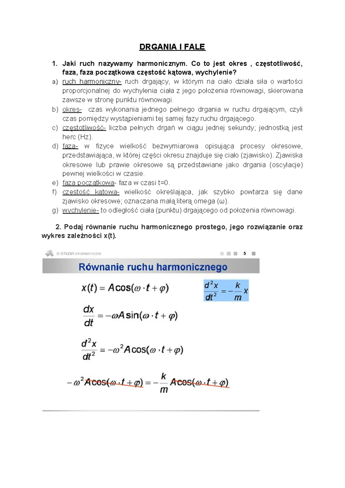 Drgania I Fale Notatki - DRGANIA I FALE 1. Jaki Ruch Nazywamy ...
