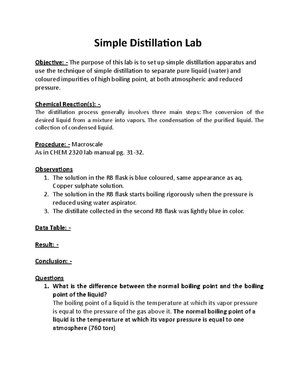 Simplelab add Simple Distillation Lab Objective The purpose of