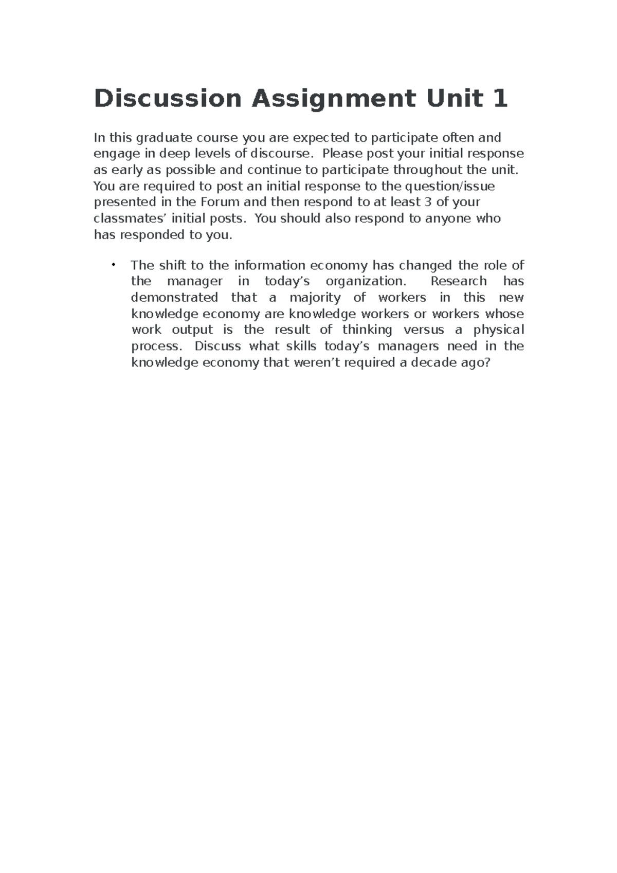 Discussion Material for Practical Purpose Discussion Assignment Unit