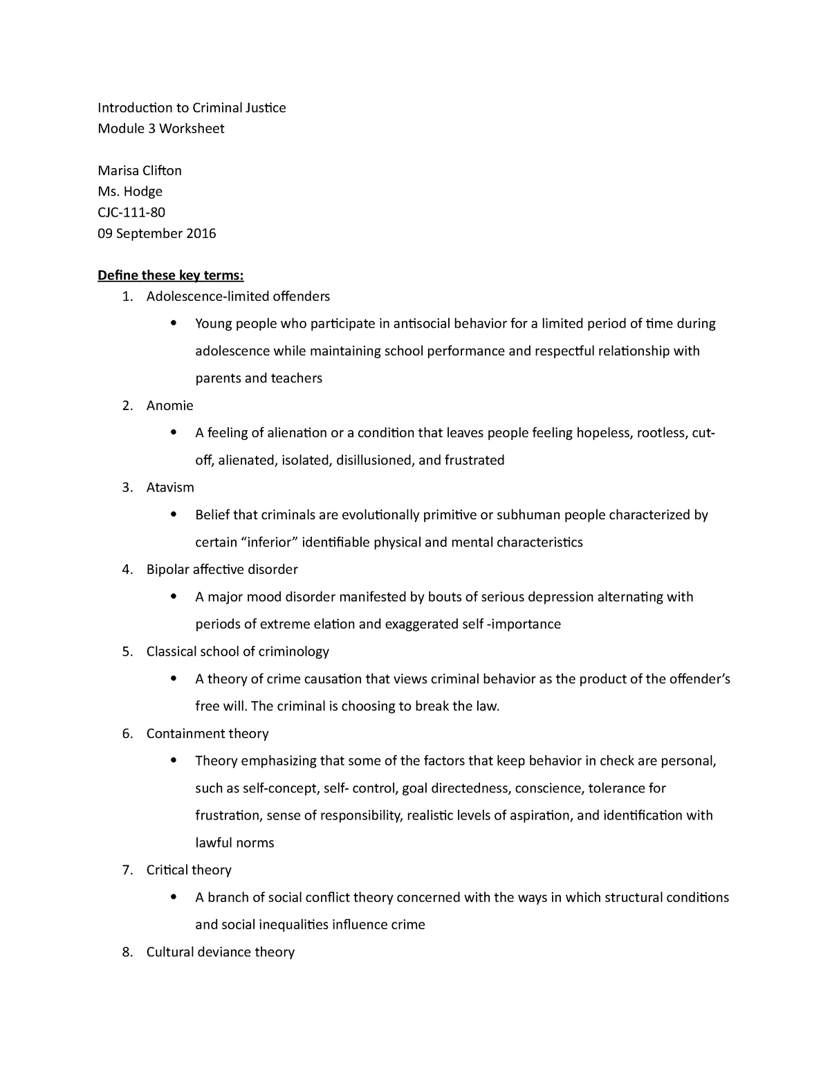 Chapter 3 worksheet - Introduction to Criminal Justice Module 3 ...
