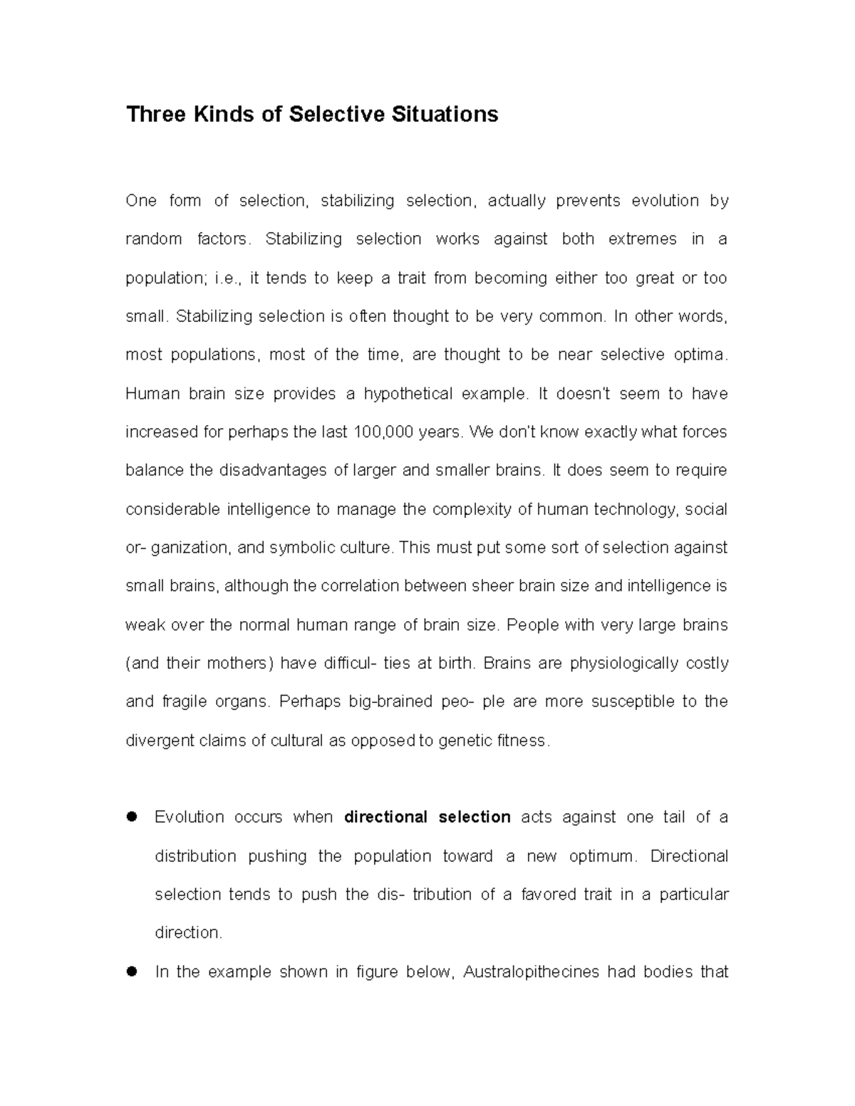 Three Kinds of Selective Situations - Stabilizing selection works ...