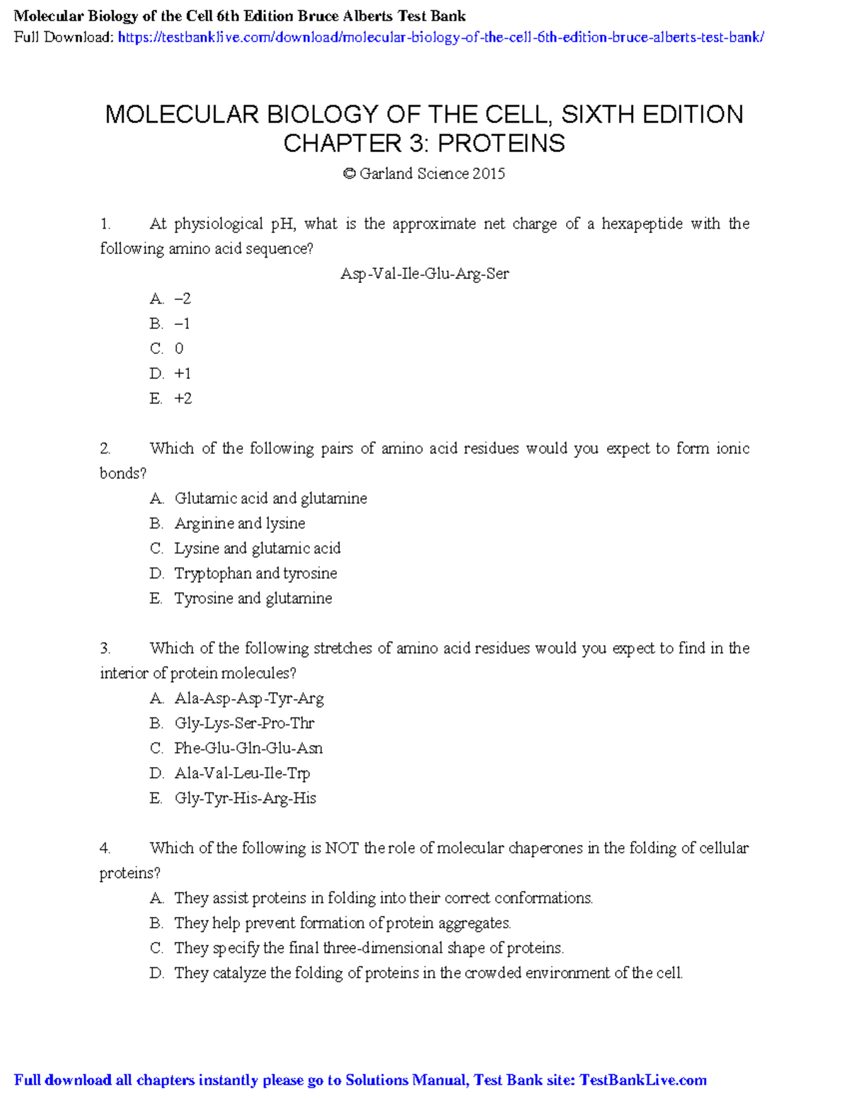 Molecular Biology Of The Cell 6th Edition Bruce Alberts Test Bank ...