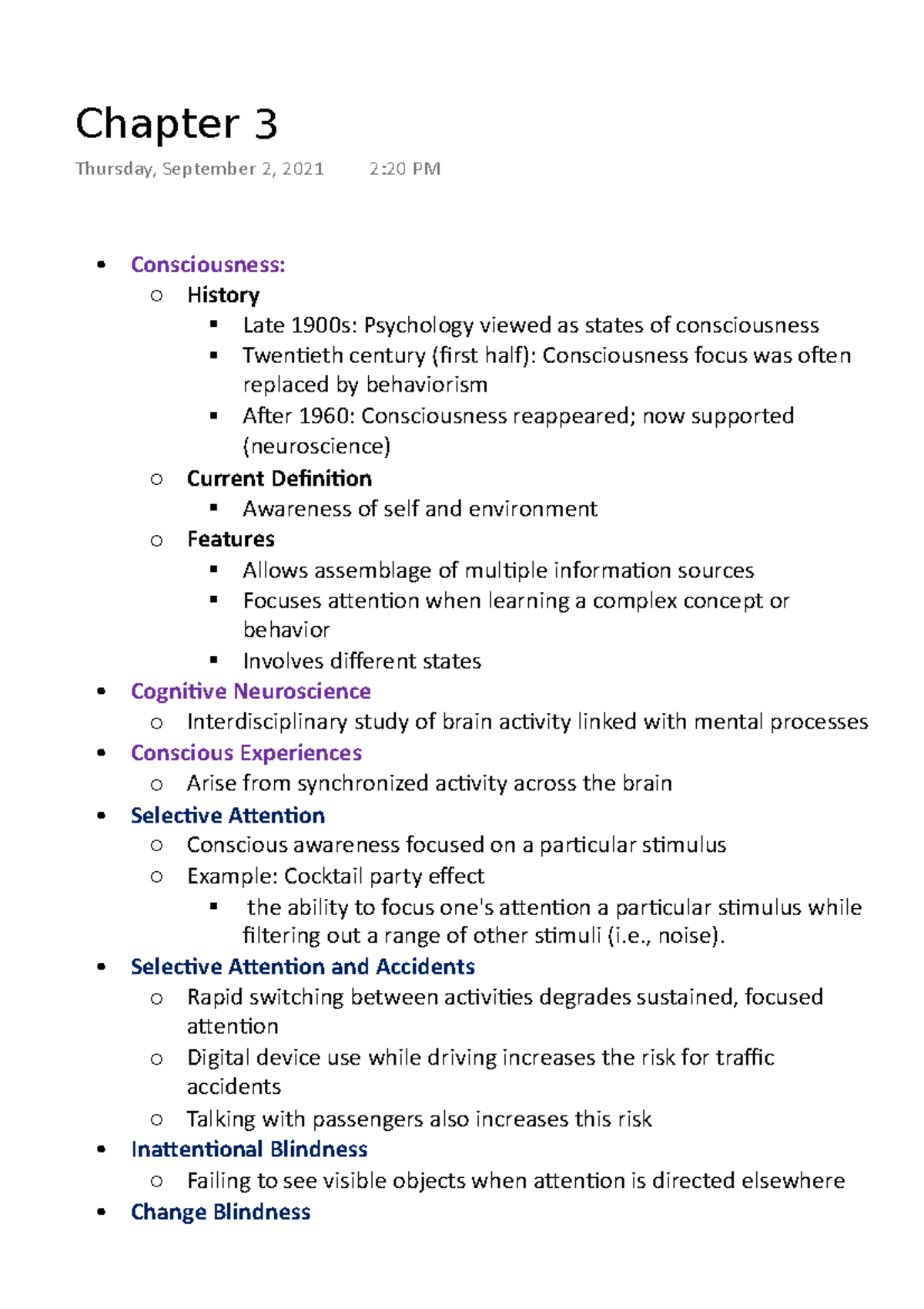 Chapter 3-psy - Lecture Notes 3 - PSYC1001 - UC - StuDocu