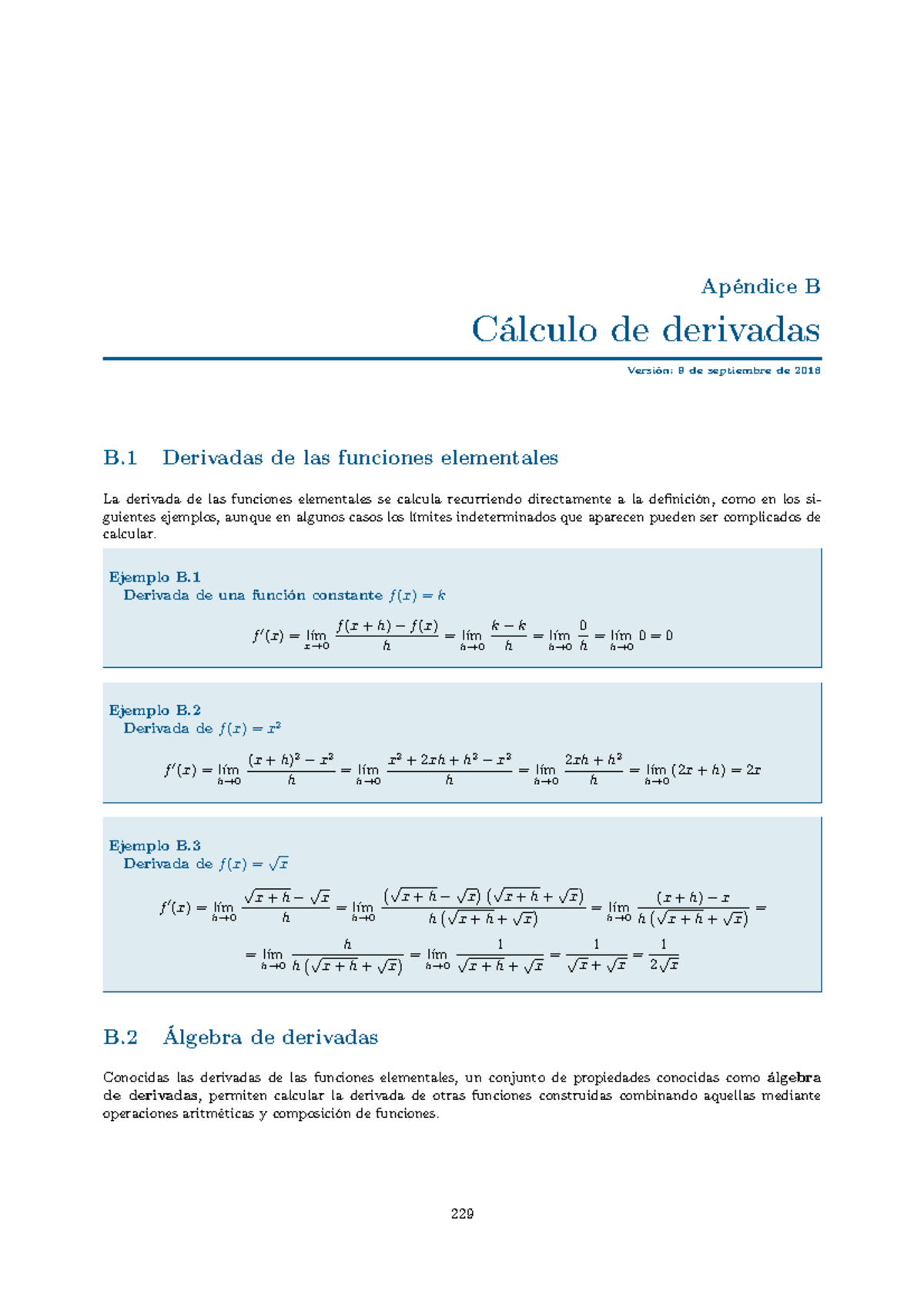 Formula Derivadas - Apéndice B Cálculo De Derivadas Versión: 9 De ...