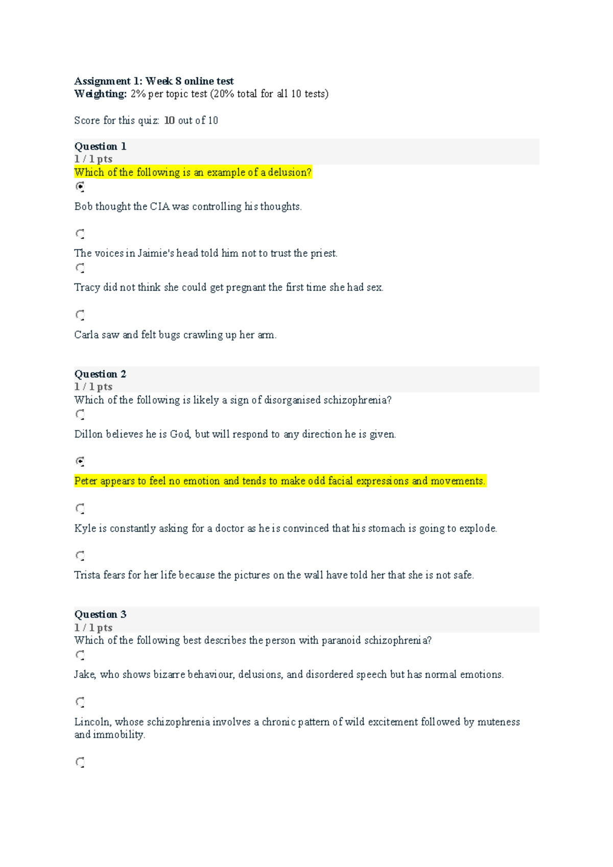 PSY30010 Assignment 1 Week 8 online test - Assignment 1: Week 8 online ...