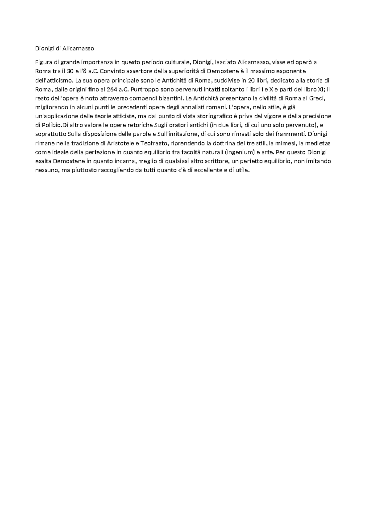 Dionigi di Alicarnasso Dionigi di Alicarnasso Figura di grande