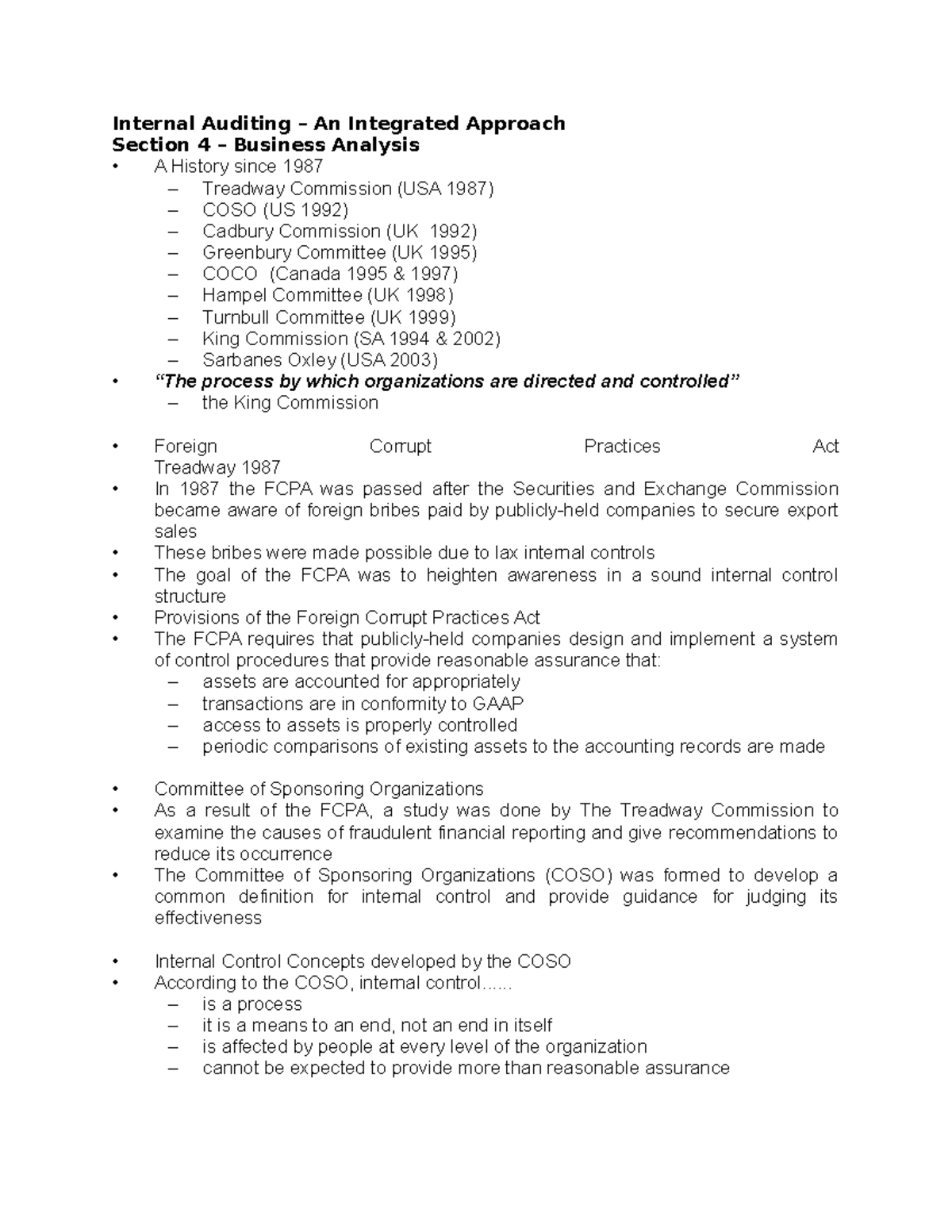 Chapter Notes for CIA 4 - Internal Auditing – An Integrated Approach ...