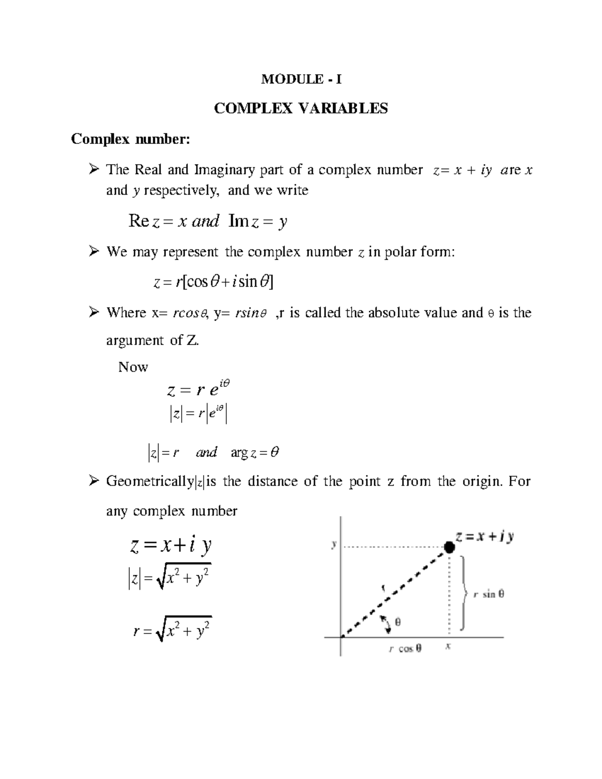 Engineering Mathematics 4 - MODULE - I COMPLEX VARIABLES Complex Number ...