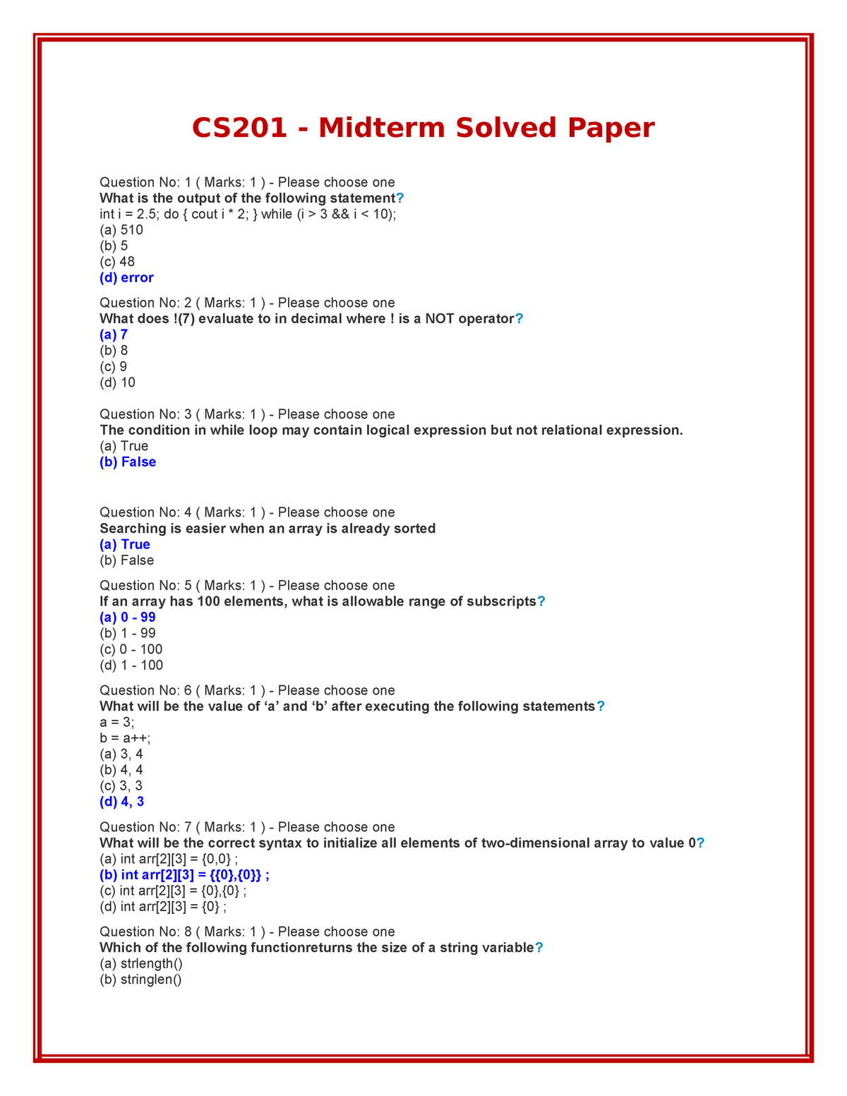 Cs201 Midterm Solved Mcqs With Reference - CS201 - Midterm Solved Paper ...