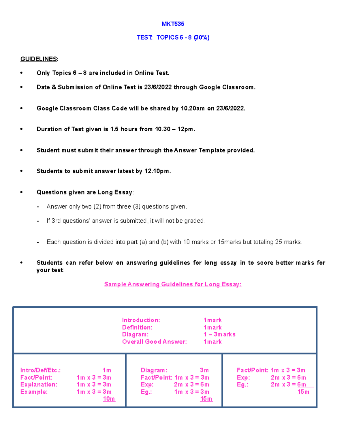 MKT535 Briefing - Test & Answering Guidelines BA2403A (Aug 2022) - MKT ...