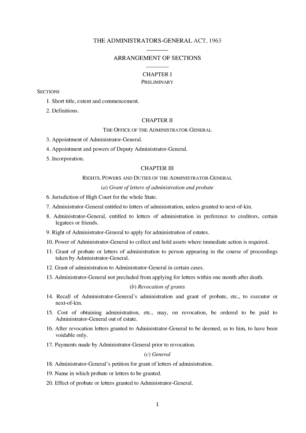 The Administrators-General Act, 1963 - THE ADMINISTRATORS-GENERAL ACT ...