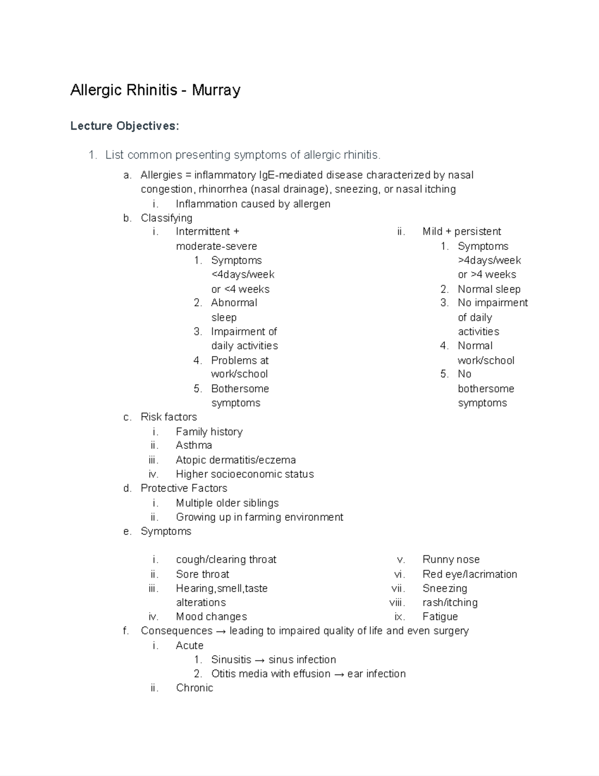 Self Care Exam 2 - Allergy - Allergic Rhinitis - Murray Lecture ...