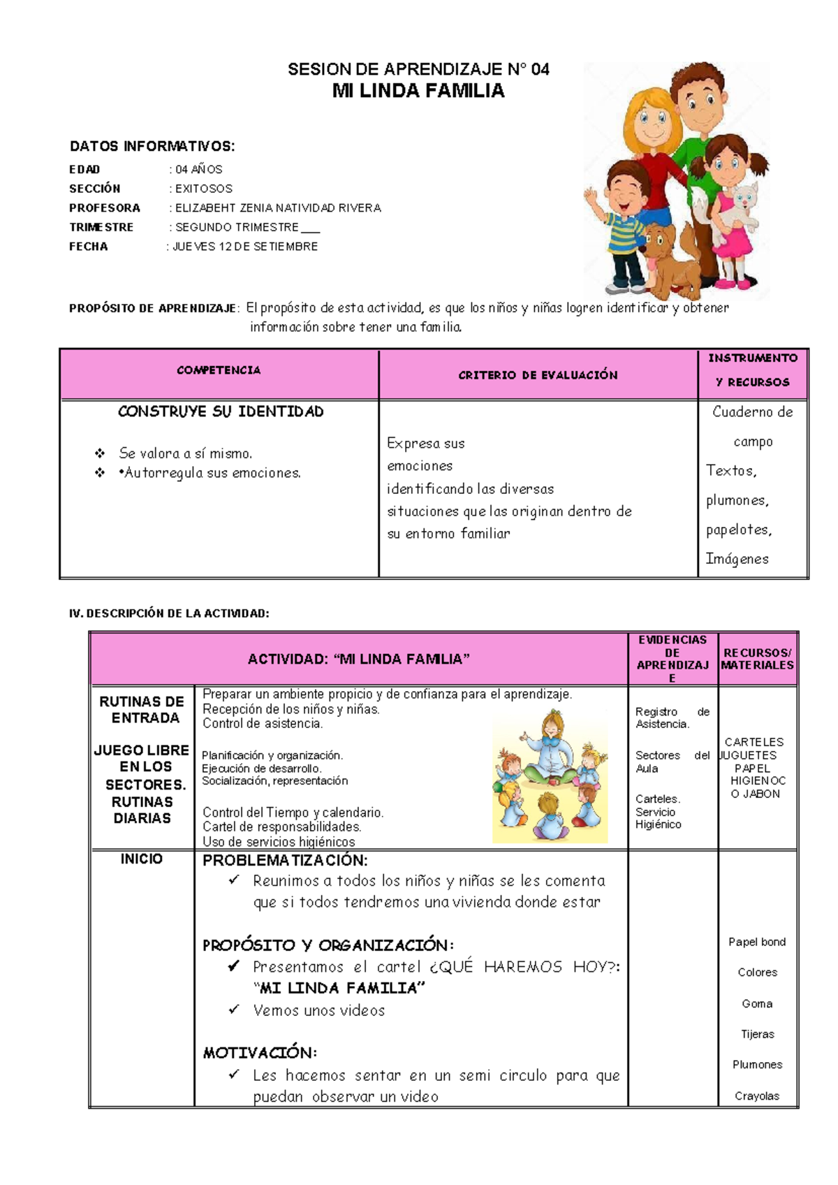 MI Linda Familia - SESION QUE LES PUEDE AYUDAR - SESION DE APRENDIZAJE ...