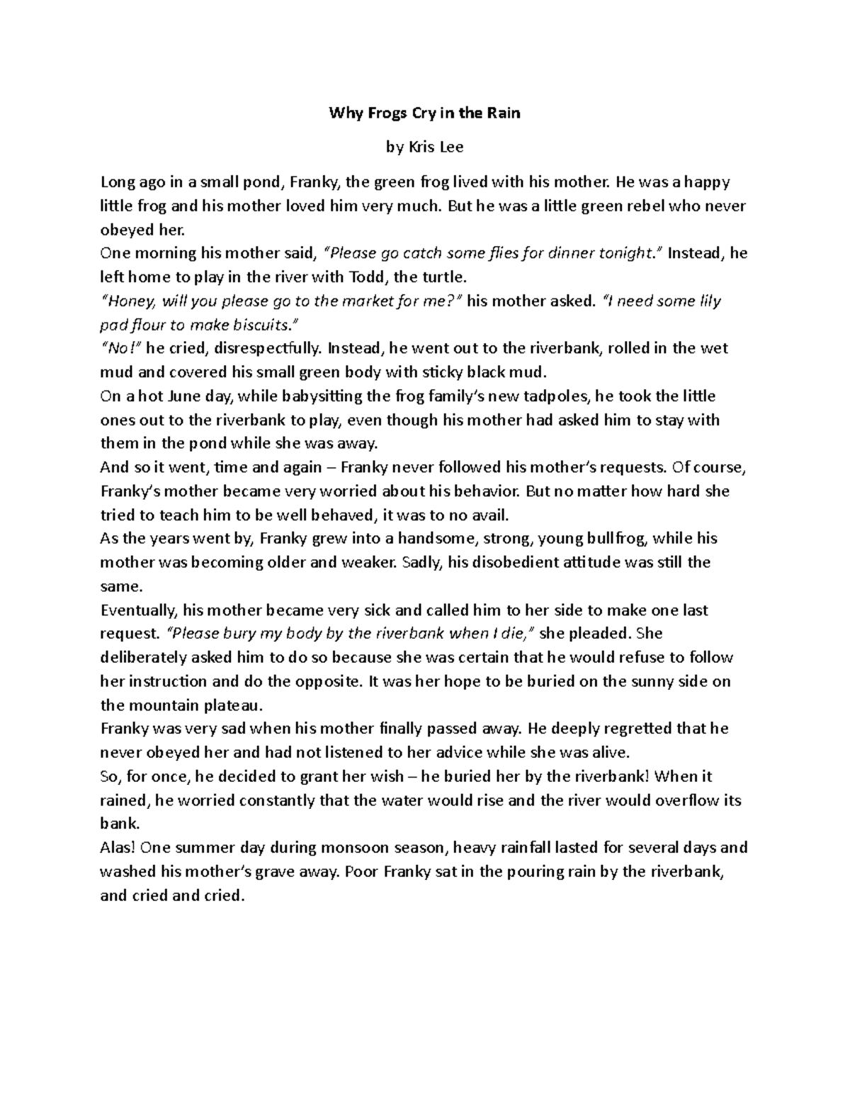 G8 - ewewewew - Why Frogs Cry in the Rain by Kris Lee Long ago in a ...