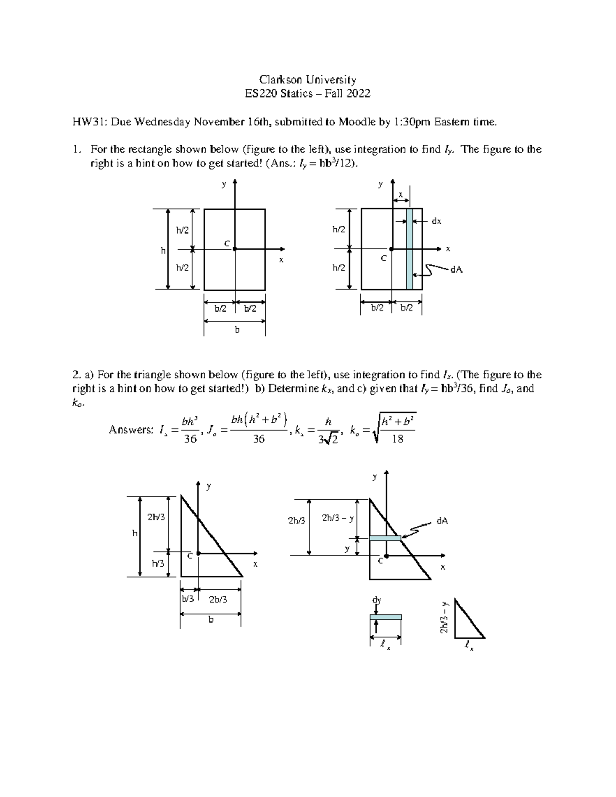 HW31 Assignment - lml - Clarkson University ES220 Statics – Fall 2022 ...