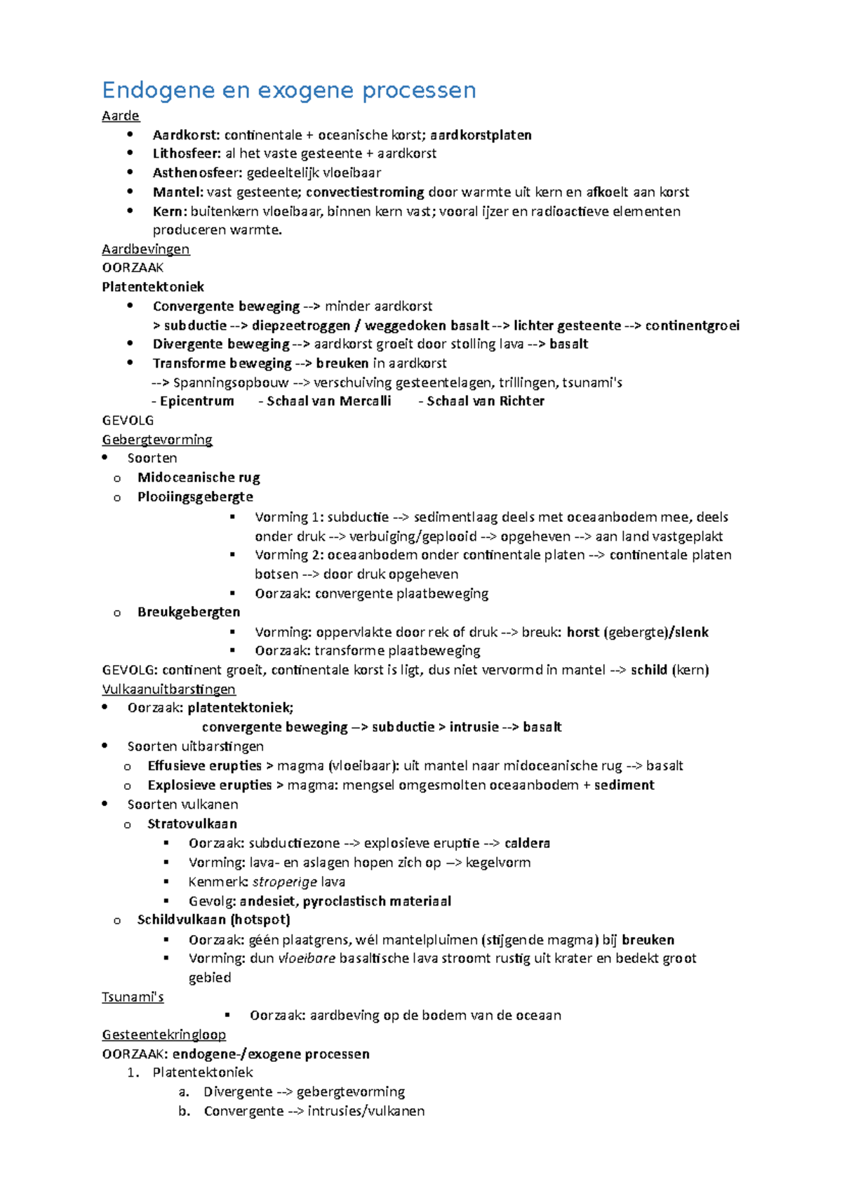 Ak Samenvatting H2 V5 - Endogene En Exogene Processen Aarde Aardkorst ...