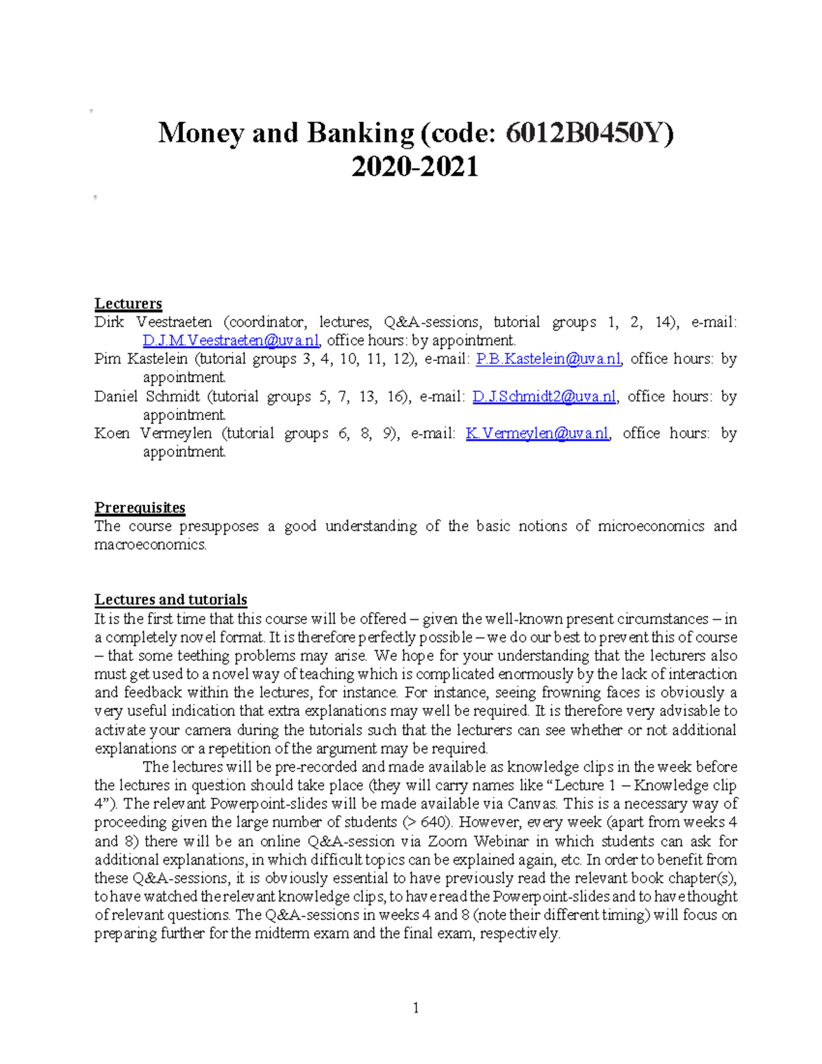 Money and Banking Syllabus 202020212 Money and Banking (code