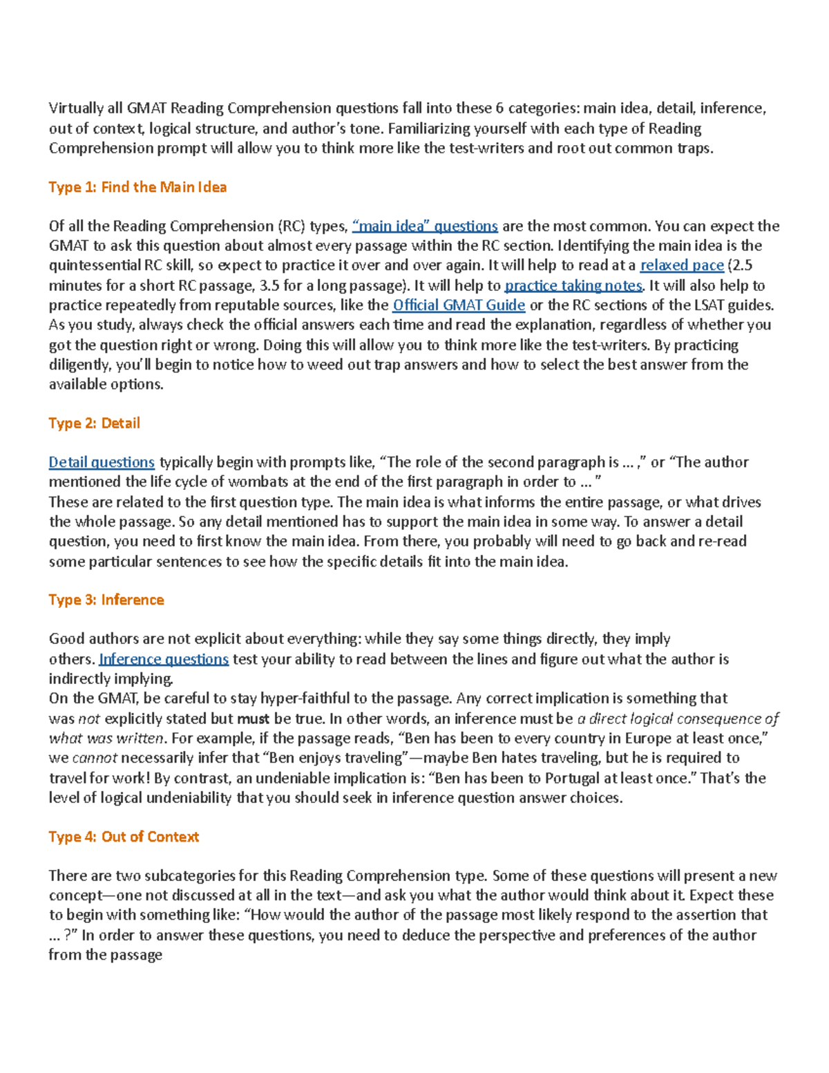 Reading comprehension - Familiarizing yourself with each type of ...