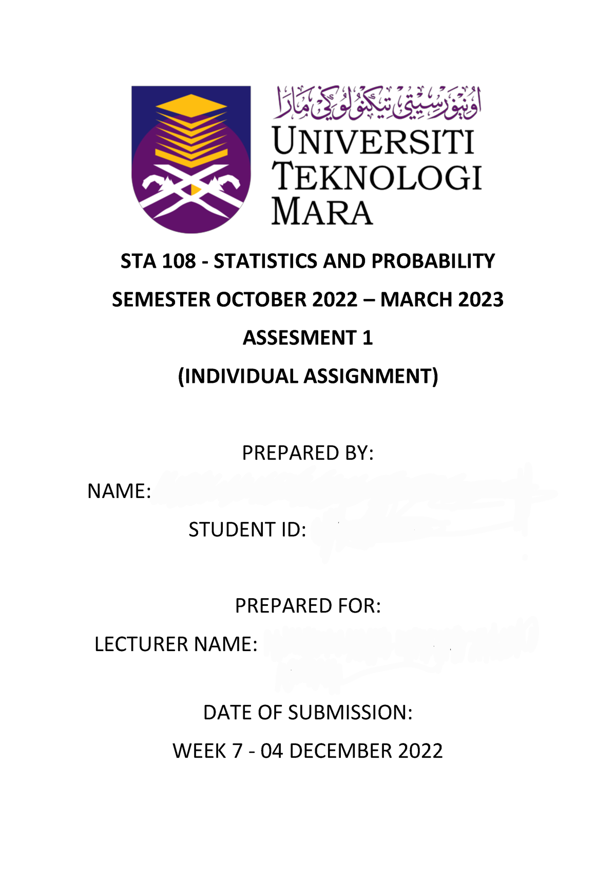 STA INDIVIDUAL ASSIGNMENT - STA 108 - STATISTICS AND PROBABILITY ...