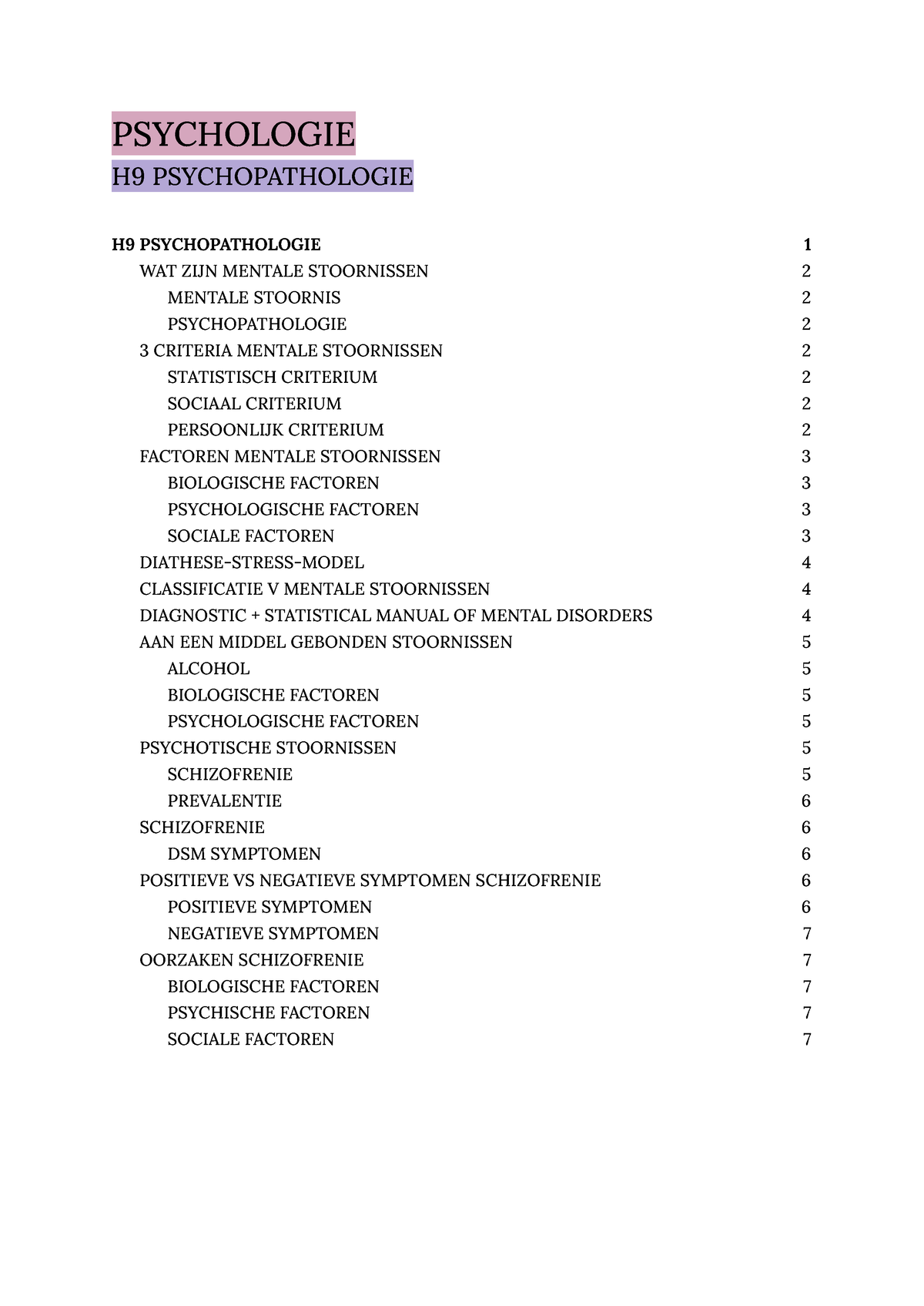 Psychologie H9 - Hoofdstuk 9 Psychopathologie (samenvatting Powerpoint ...