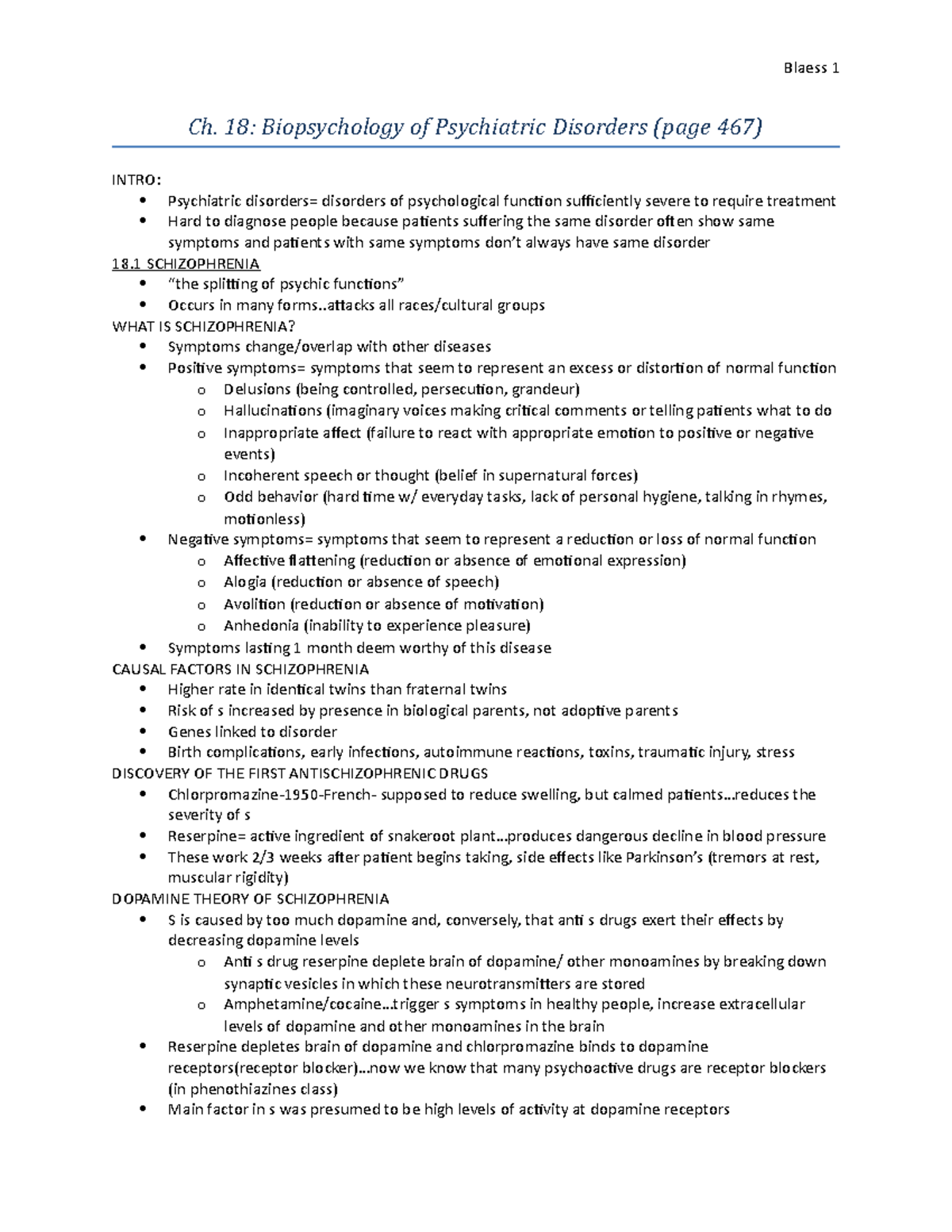 Neuro Chapter 18 notes - textbook - Ch. 18: Biopsychology of ...