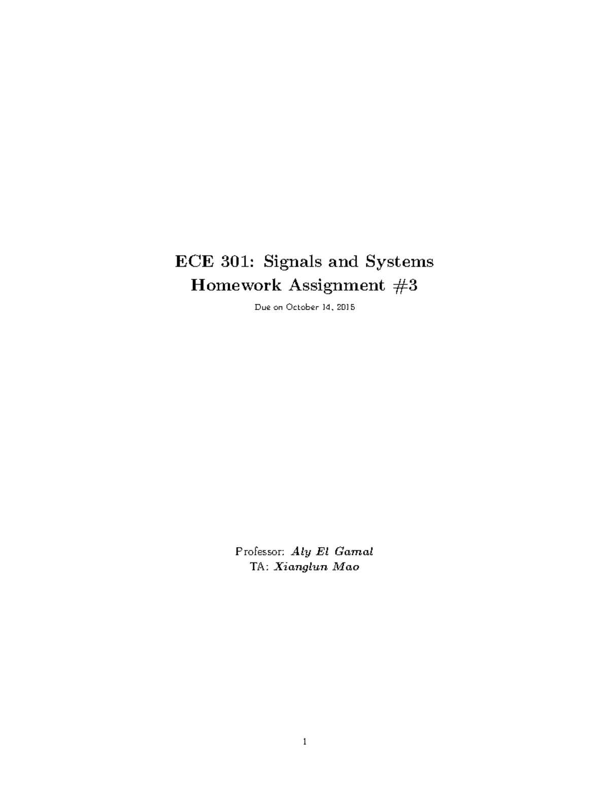 Hw3 solu signal and system notes ece 301 signals and systems