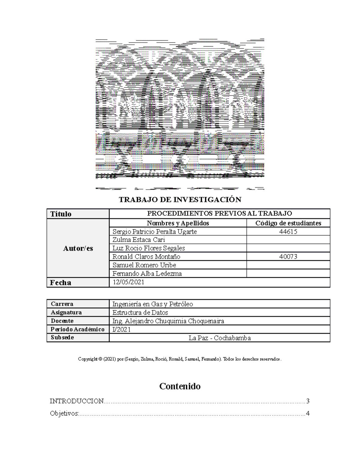 Informe Procedimientos Previos Al Trabajo - TRABAJO DE INVESTIGACIÓN ...