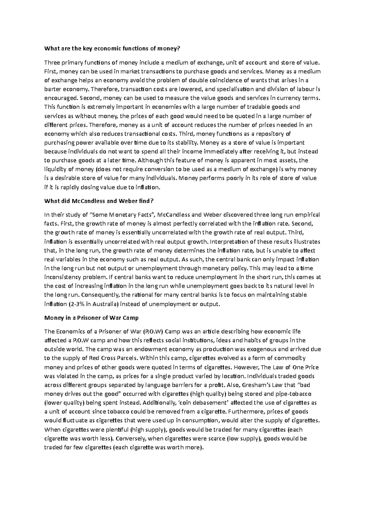 ECON30005 Money and Banking Final Exam Resources What are the key