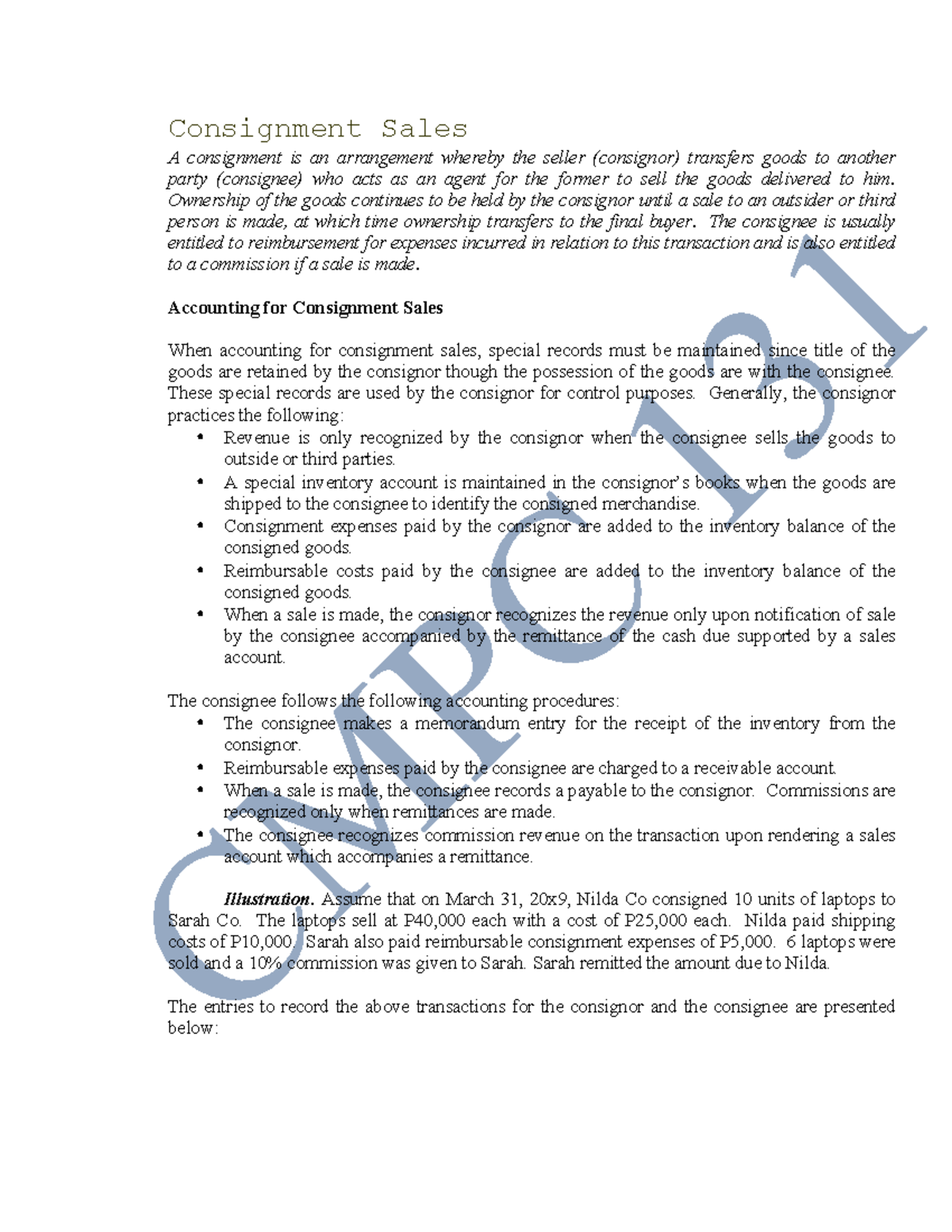 9 consignment sales AFAR Consignment Sales A consignment is an