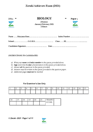 French - French Form 1 - Zeraki Achievers 2.0 - Marking Scheme - ZERAKI ...